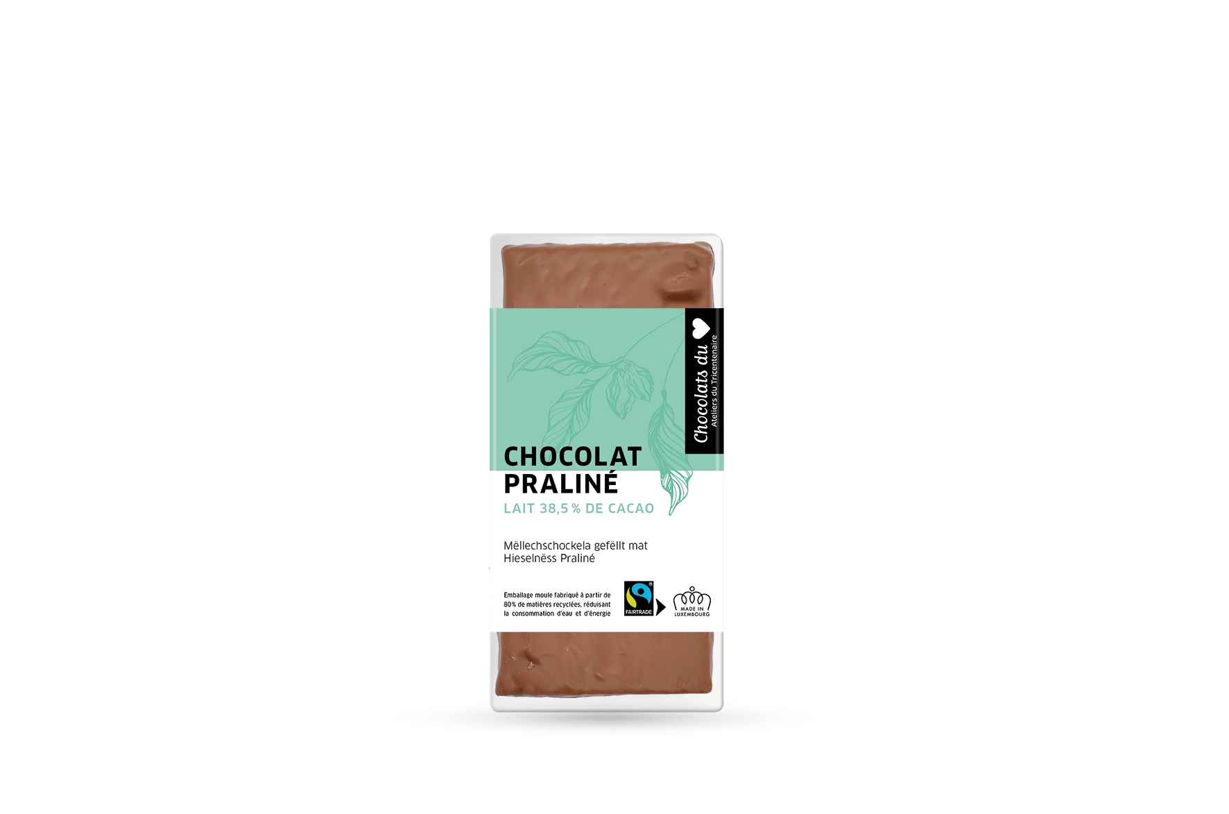 Fairtrade milk chocolate hazelnut praliné 100g