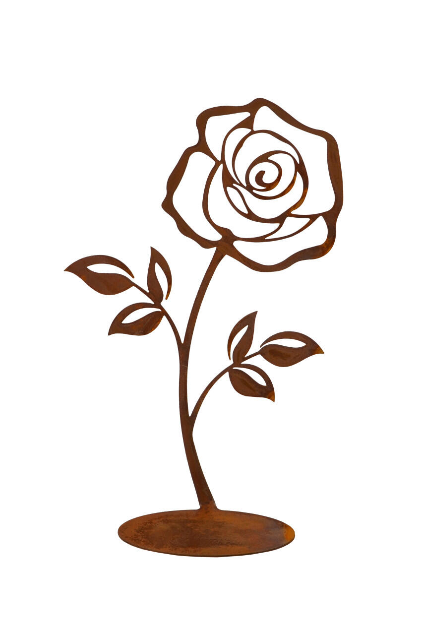 Bathroom decor figurine, rose on base plate, 20 cm, rust brown