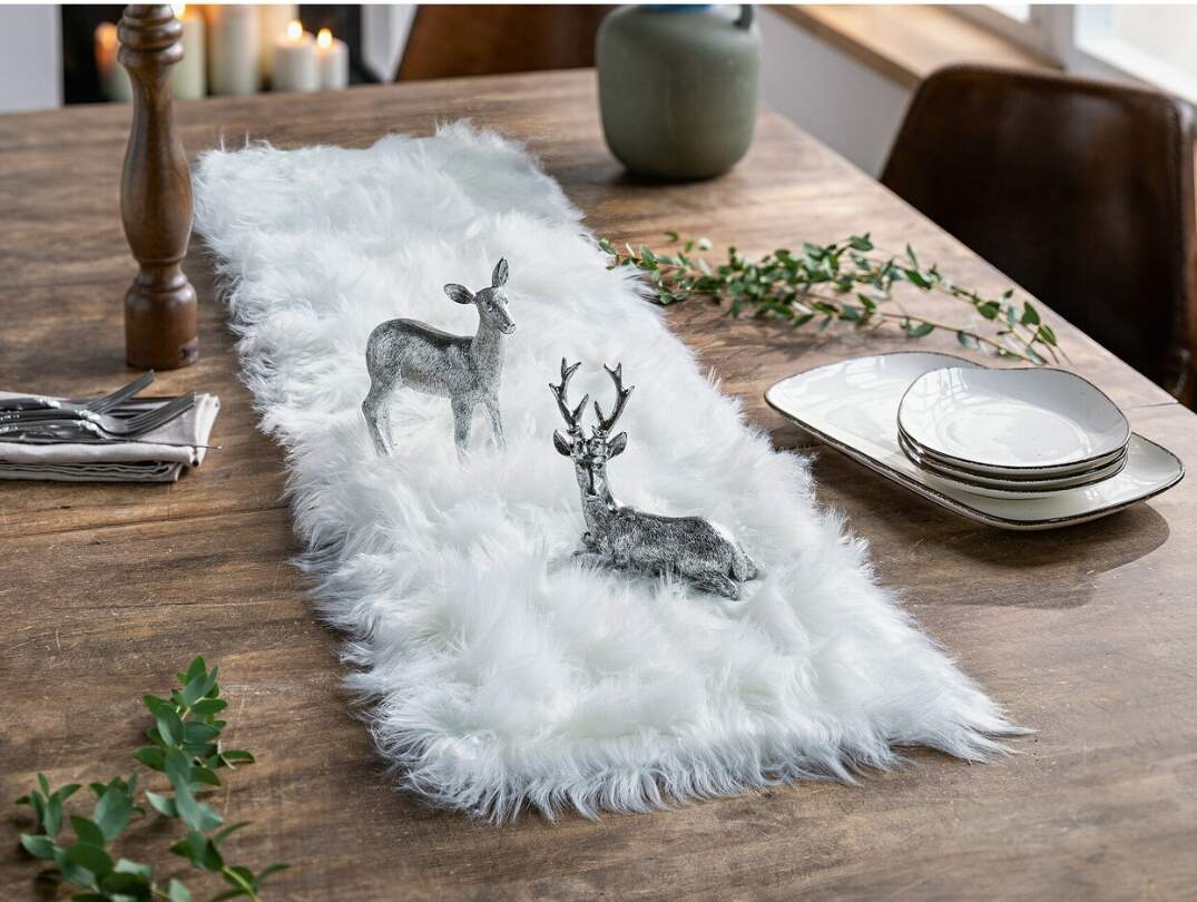Faux fur table runner white 30 x 120 Letzshop