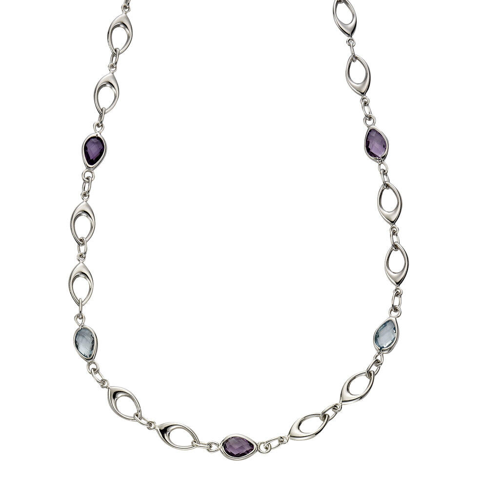 Collier en or blanc 9 carats avec améthyste et topaze bleue
