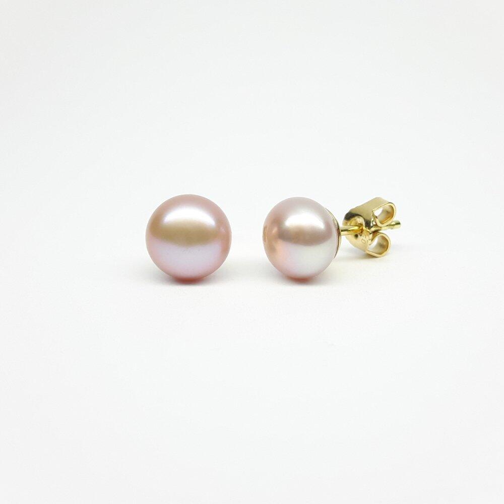 Boucles d'oreilles en or jaune 18kt et perles de culture d'eau douce bouton rose ø8-8,5mm
