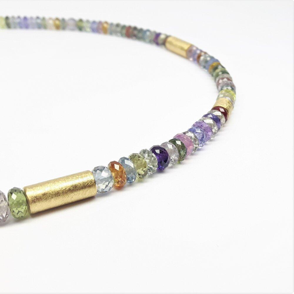 Gemstone necklace made of fine faceted sapphire rondelles. Unique piece.