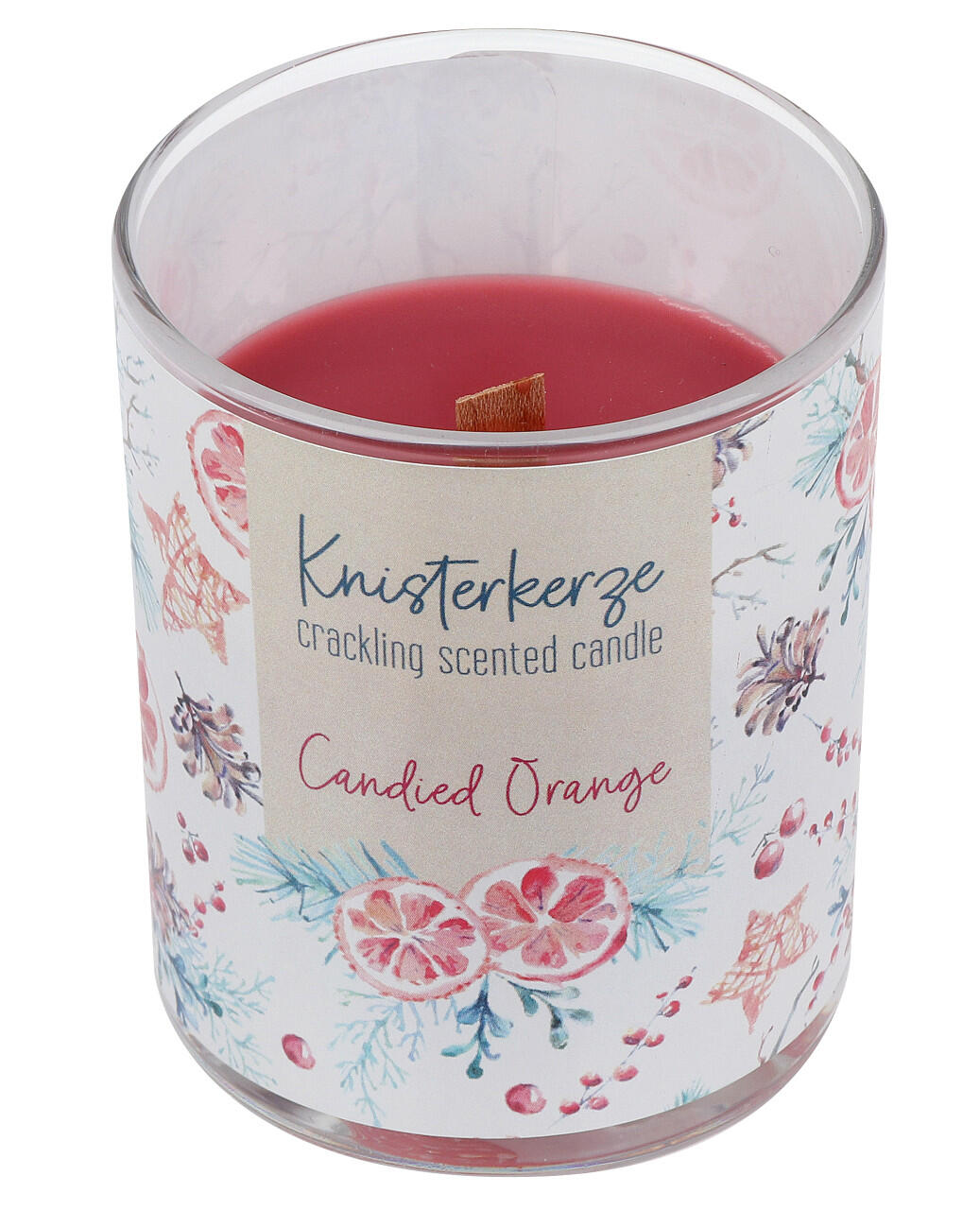 Steinhart crackling candle with Candied Orange fragrance, Ø 6.5 x 7.9 cm, in glass, antique red