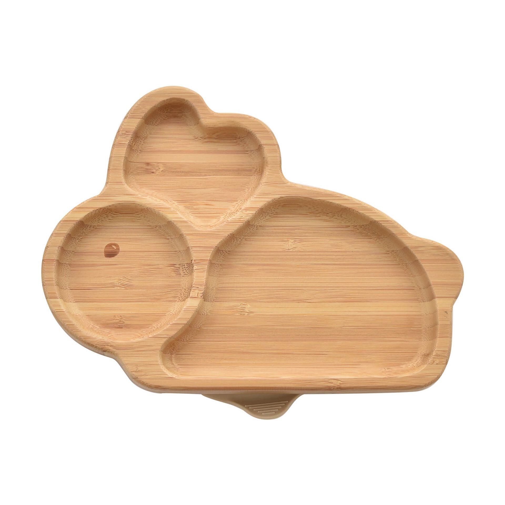Assiette Bébé en Bambou avec Ventouse - Lapin 
