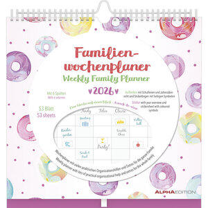Familien Wochenkalender Dots 2026 Maße (B/H): 30,5 x 30,5 cm, Familienplaner, sechsspaltig, Mit Aufklebern, Stifthalter, Dt/engl