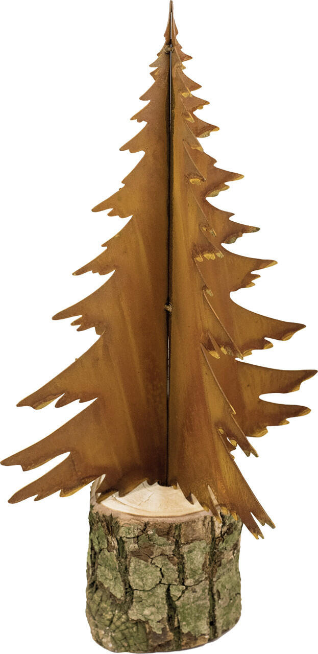 Badeko decorative figurine of a Christmas tree on a tree trunk, 33 cm tall, rust brown
