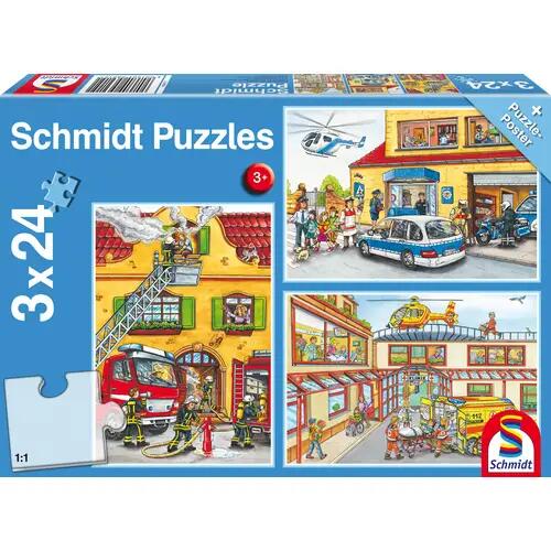 Schmidt Spiele Puzzle pour enfants Pompiers et Police, 3x24 pièces