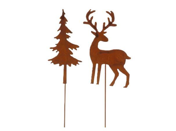 Flamingo garden stake Reindeer & Fir, rust brown, 40 cm, 2 pieces