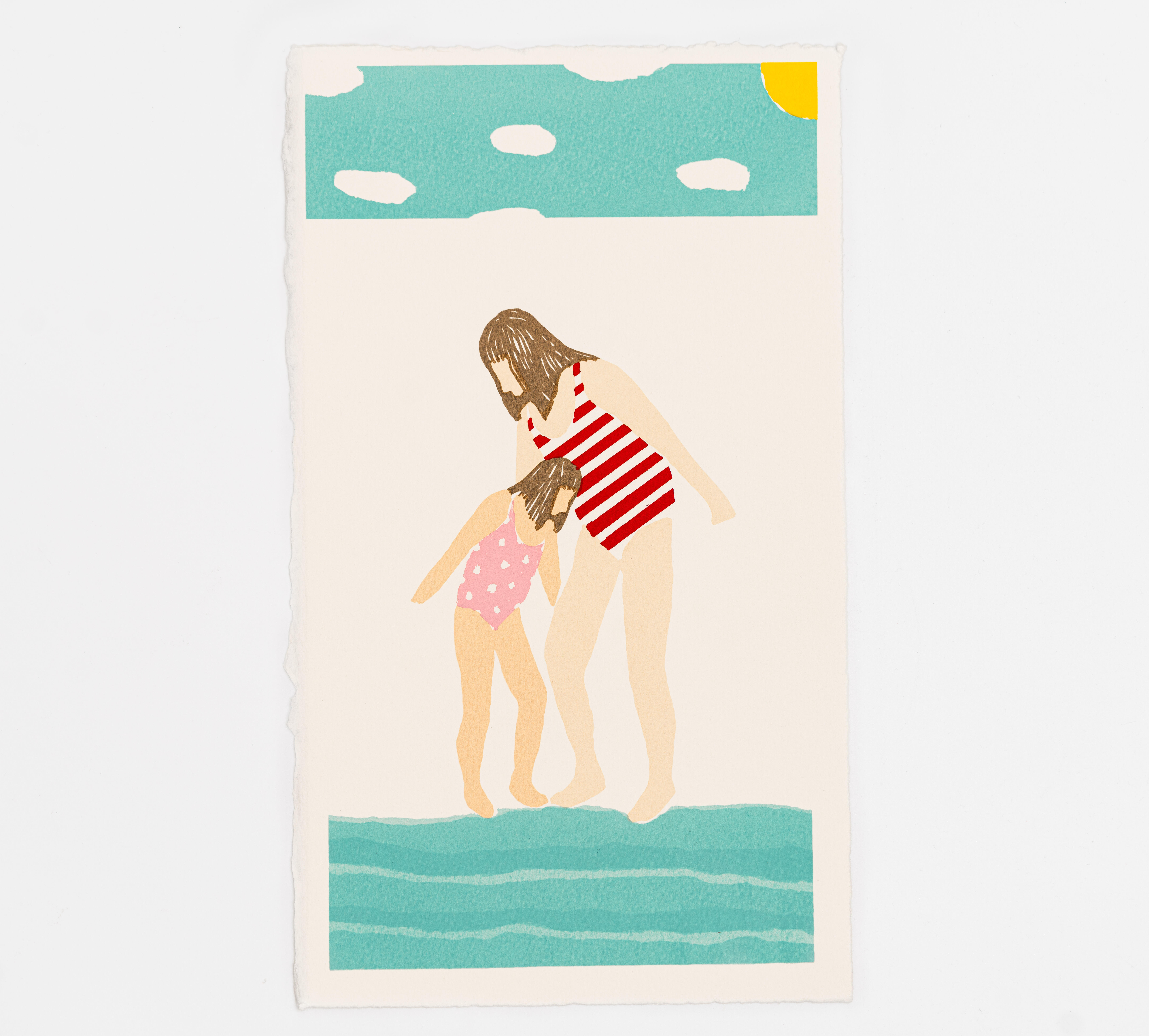 Screen print art "Mother and Daughter - at the beach" 