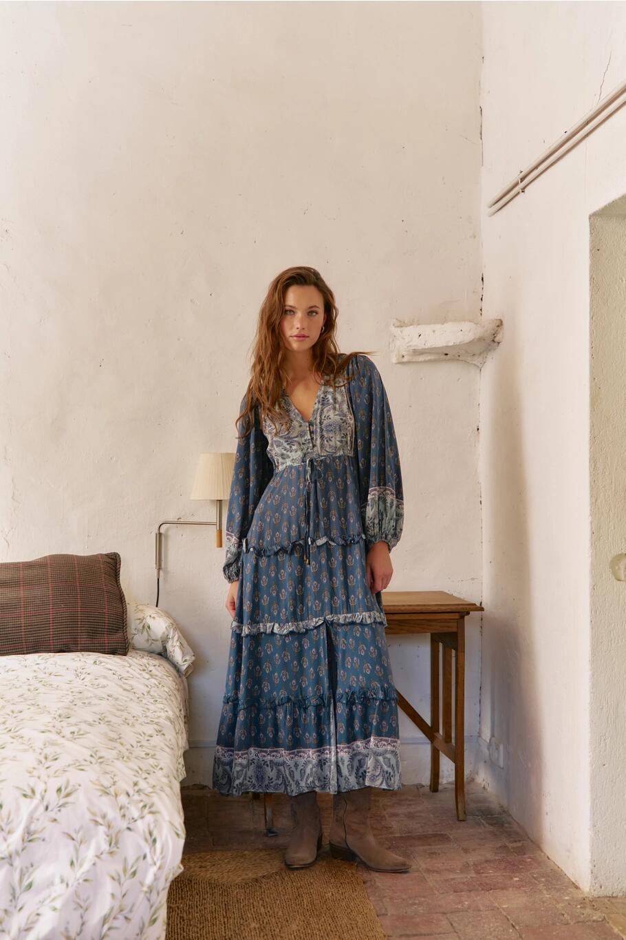 Jaase Nico Luciana Maxikleid in blau grau türkis 2582