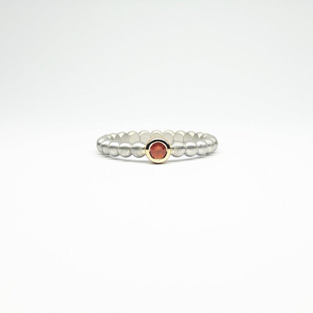 'round around', bague boules en argent 925/-, or jaune 18kt et saphir orange.