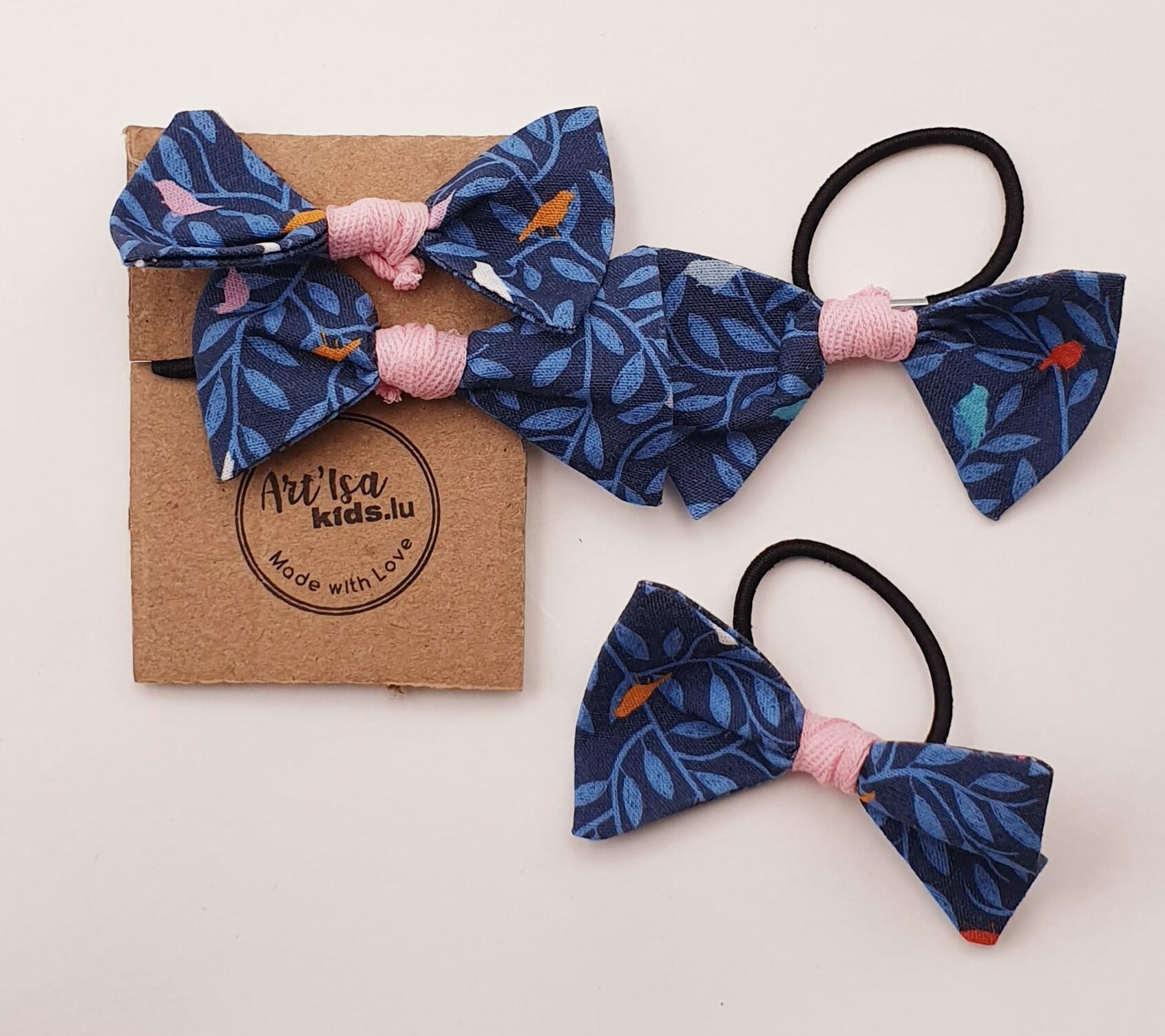 Elastiques cheveux "Oiseaux bleus" par 2