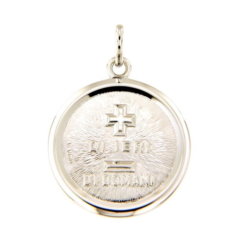 Pendentif médaille 13mm or blanc 18K ( + DI IERI - DI DOMANI )