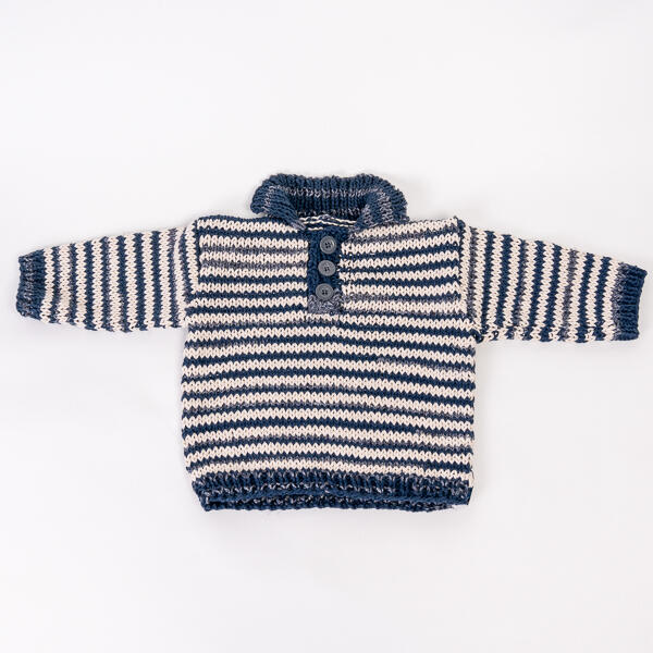 Baby or toddler sweater with polo collar, hand-knitted