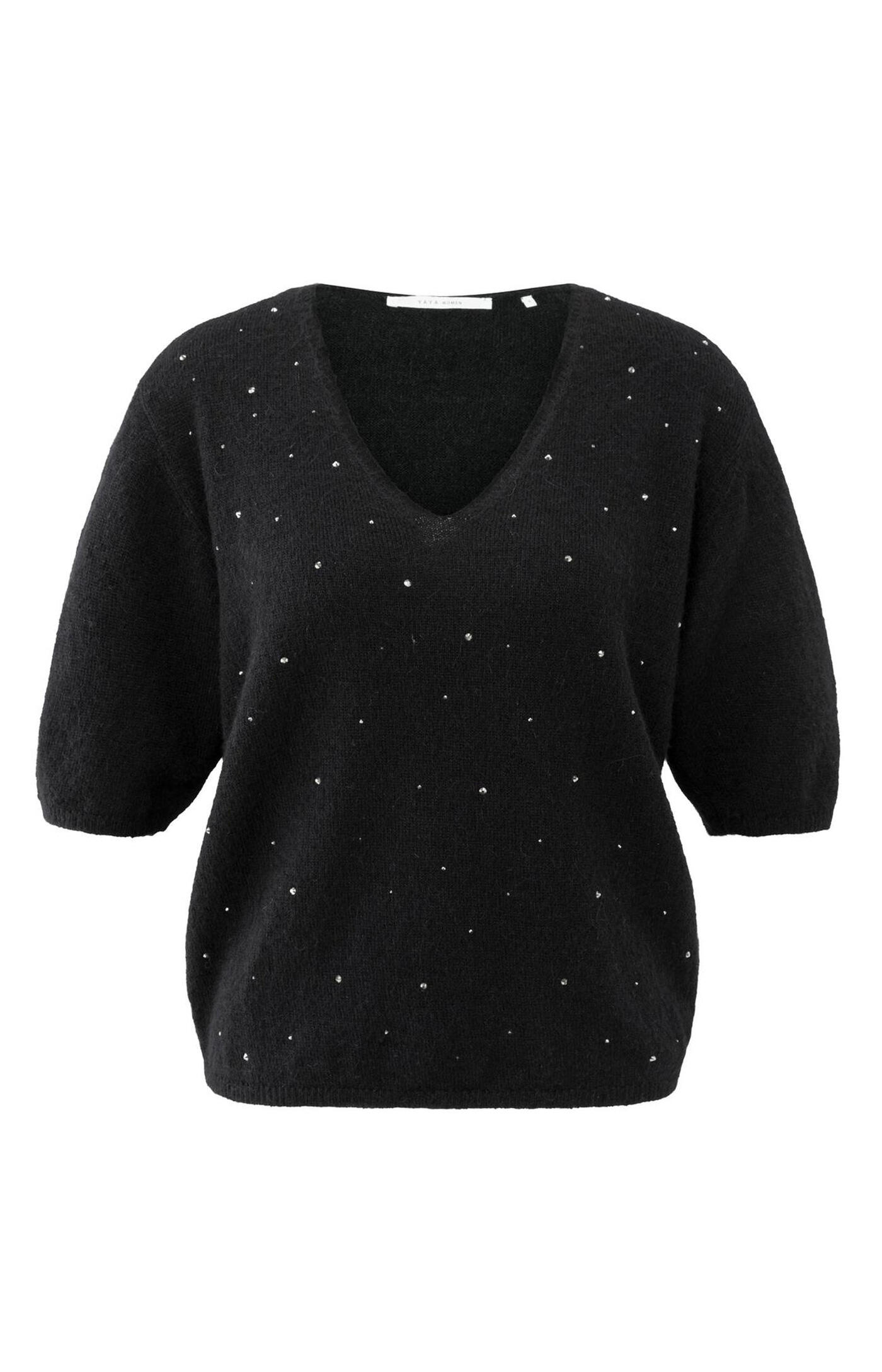 Soft V-neck sweater with rhinestone details