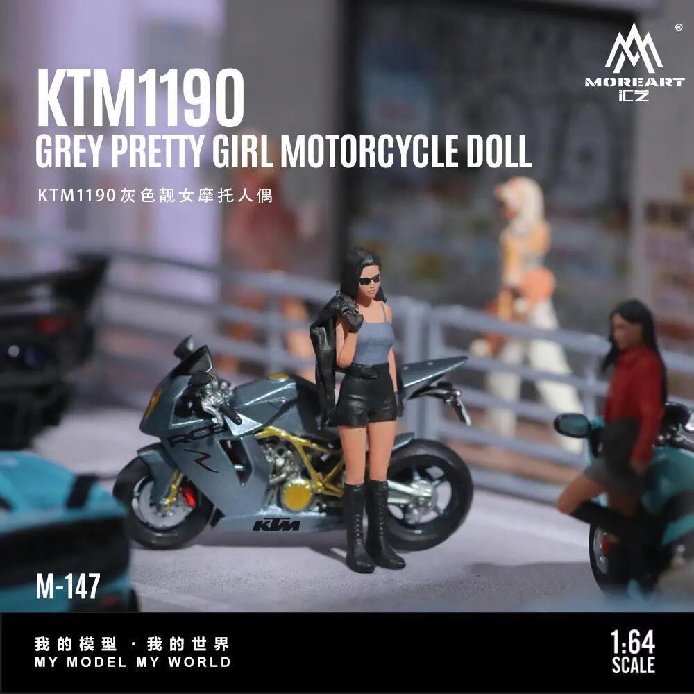 MoreArt - 1/64 KTM1190 Grey Pretty Girl Motorcycle Doll Set (MO222147)