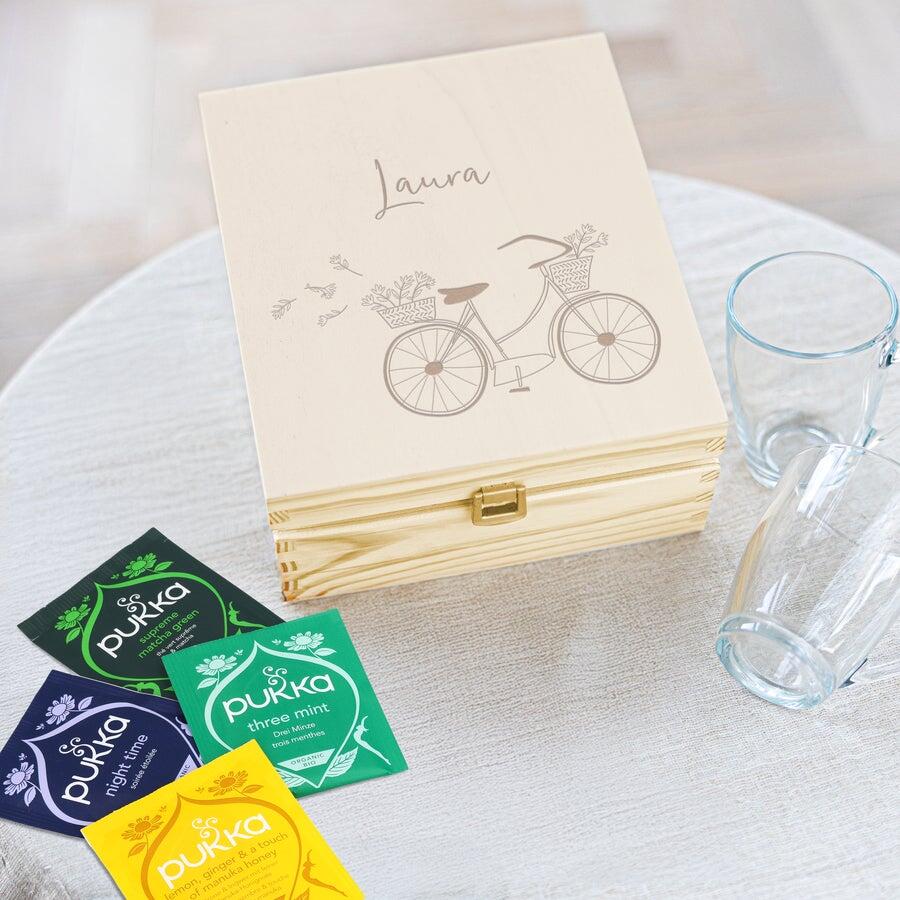 Personalized Pukka tea box with glass jars