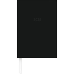 Agenda noir 2026 Dimensions (L x H) : 14,5 x 21 cm, calendrier de bureau, 1 jour par page, couverture en plastique rembourrée, répartition horaire