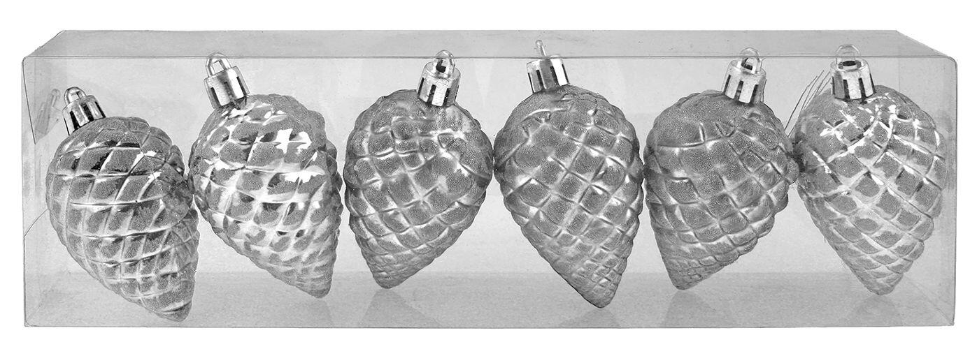 Silver cones Ø 8 cm, 6 pcs