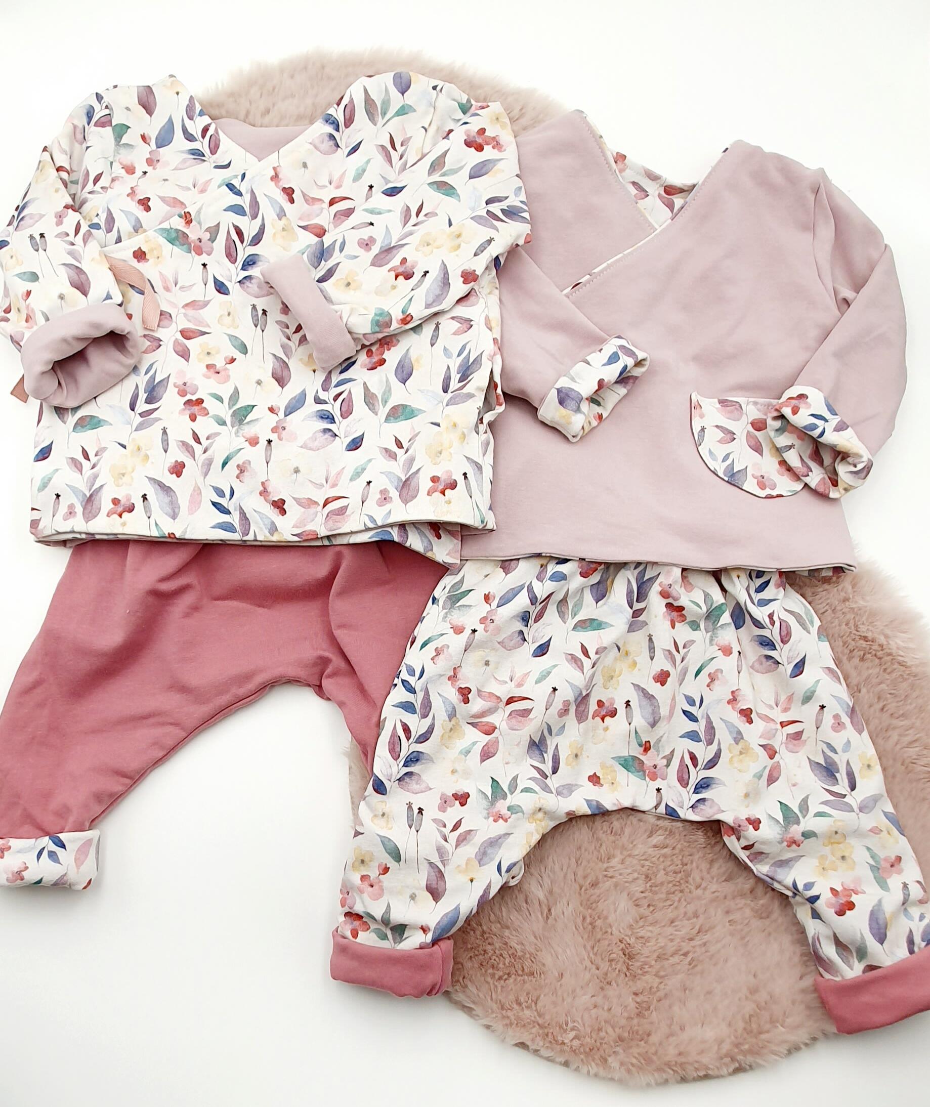 Ensemble fille 2 pièces (Sarouel + Gilet cache-coeur) "Jardin d'automne" (réversibles & évolutifs!) 