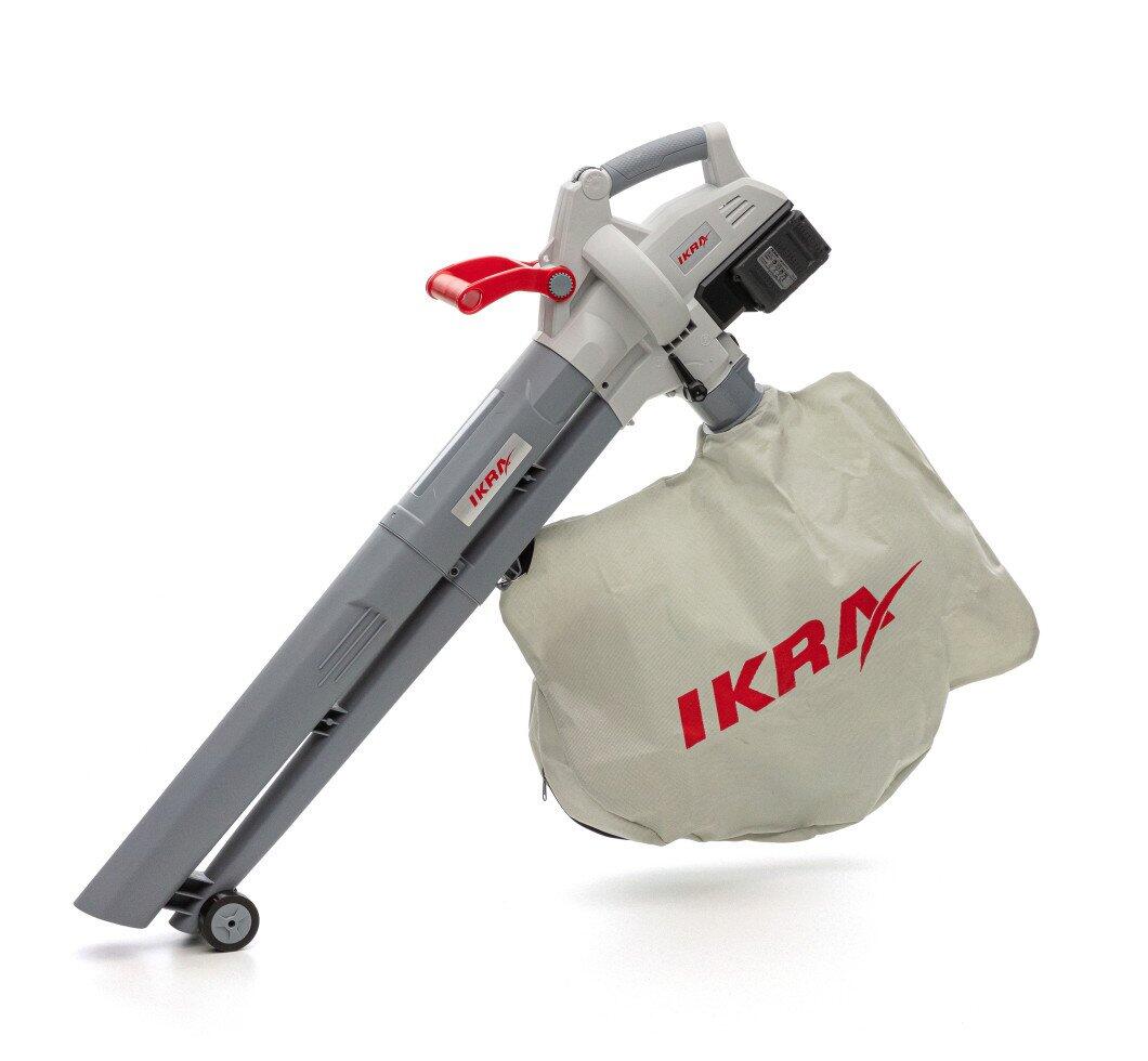 Aspirateur-souffleur de feuilles sans fil Ikra ICBV 2/20, livré avec batterie et chargeur.