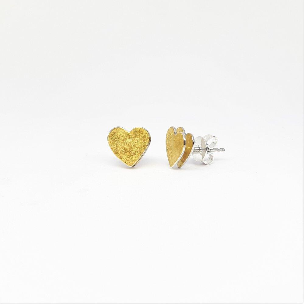 Earrings "hearts", 925/-AG and fine gold.