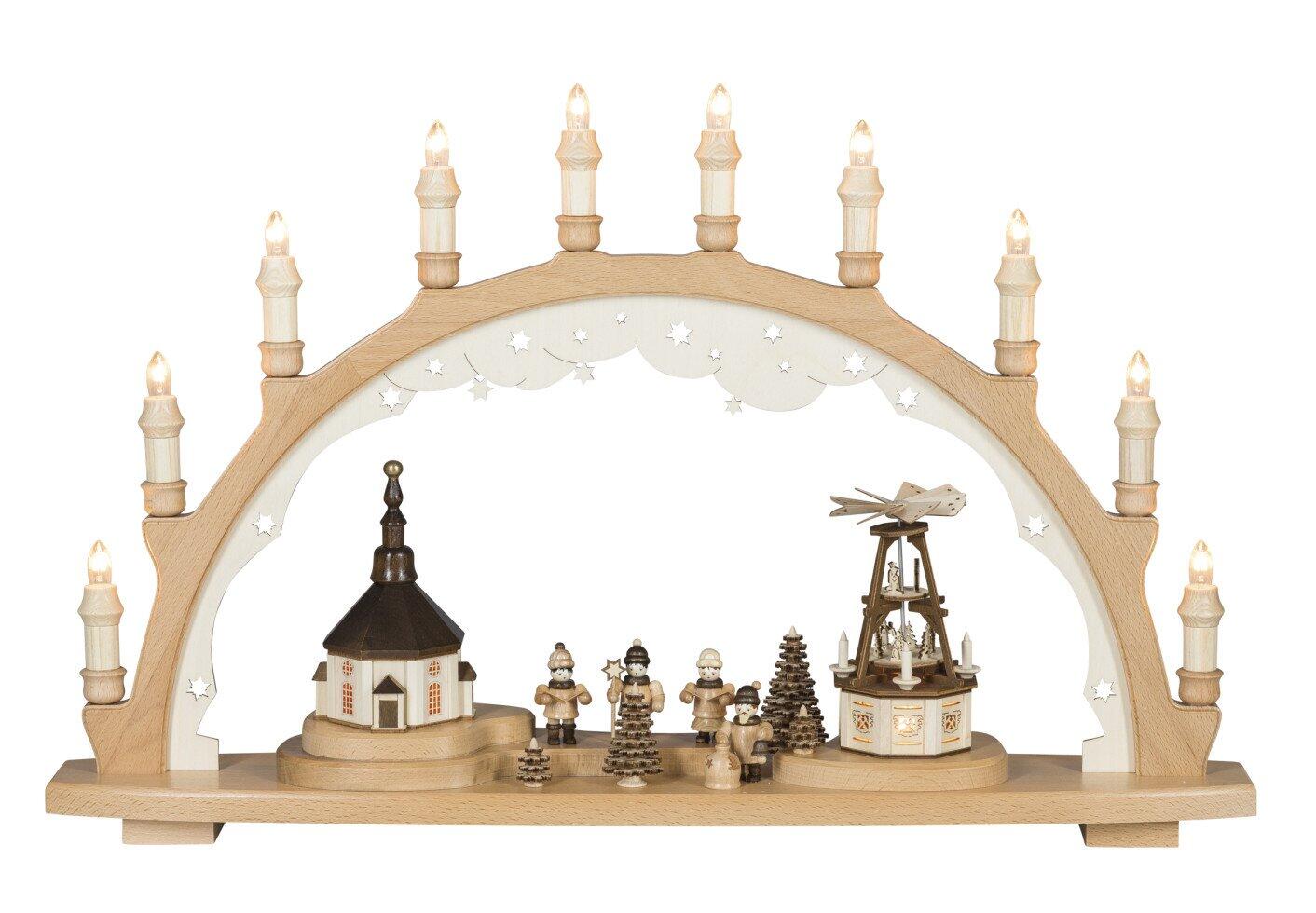 Saico LED Light Arch Seiffen Christmas Wood, 66 cm, Warm White, Natural