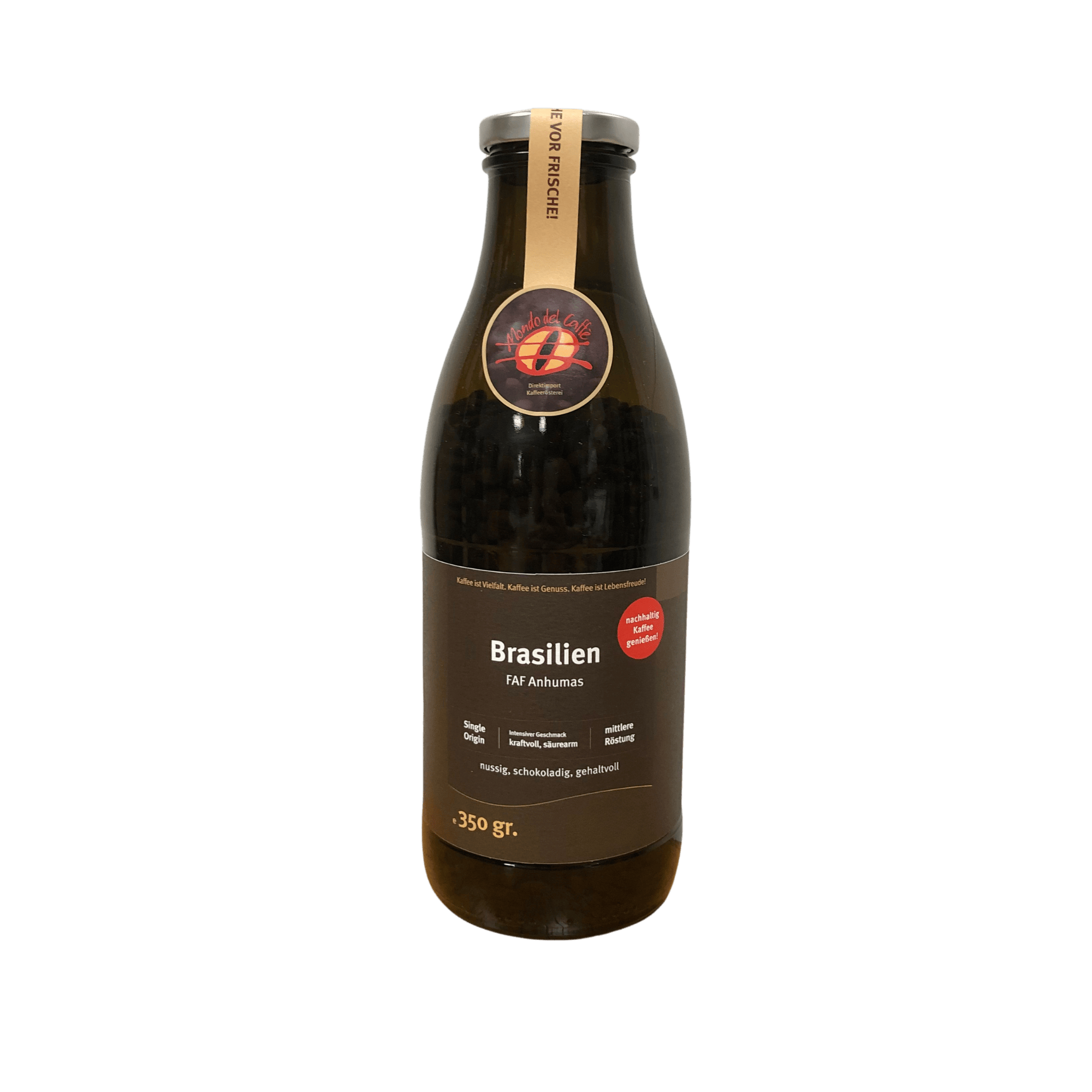 Brazilian FAF Anhumas premium coffee in a brown glass bottle