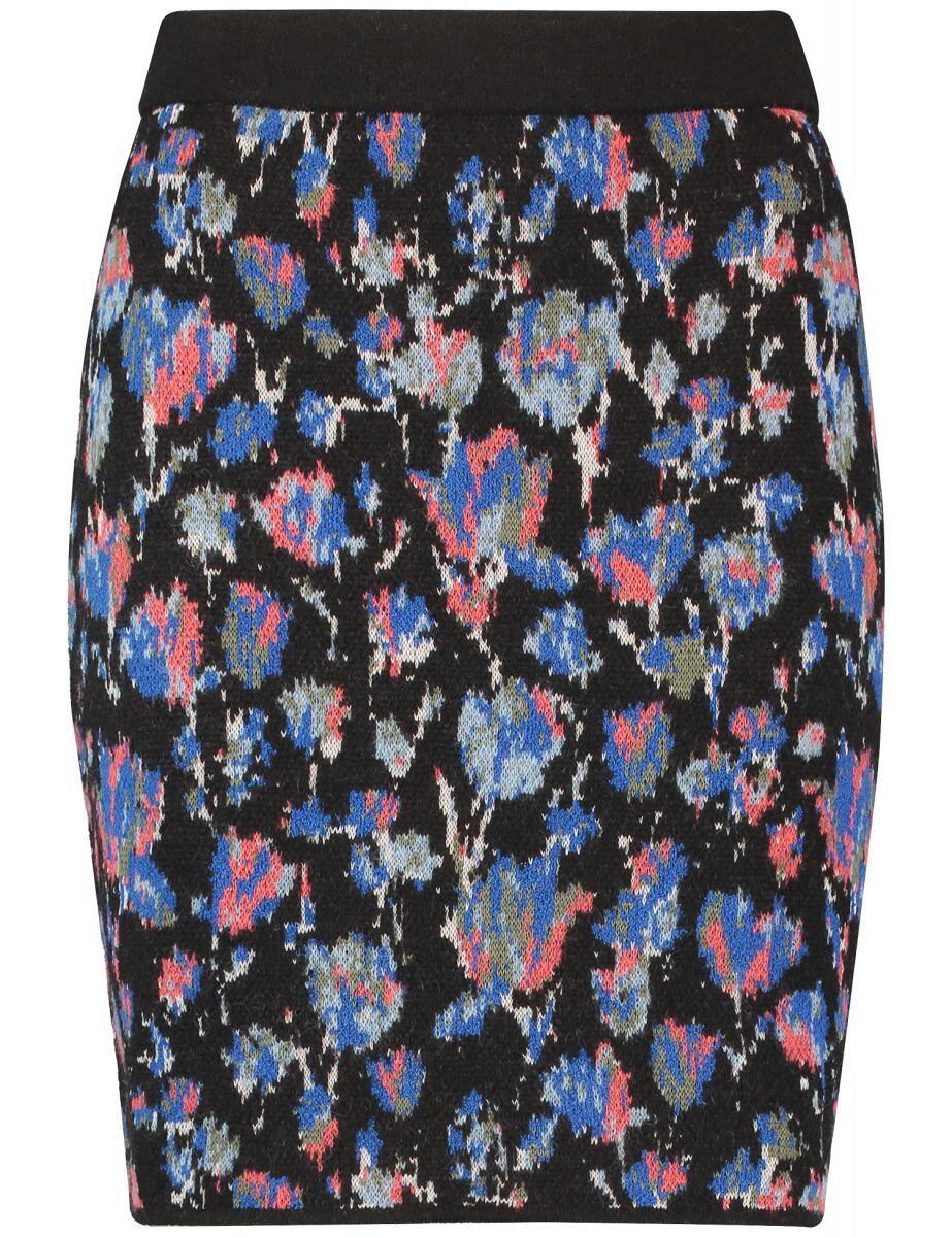 Taifun Knit skirt with jacquard pattern - black/blue | Letzshop