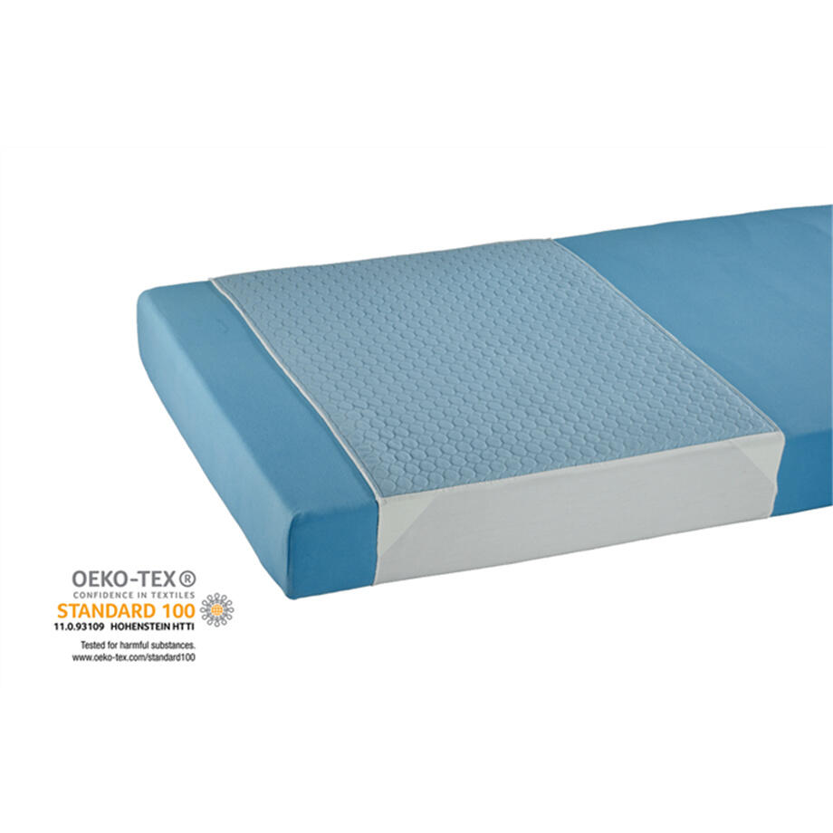 Multi-bed overlay, polyester with side panels, 75 x 160 cm, blue, suction surface 75 x 85 cm, partial cover fixed in place