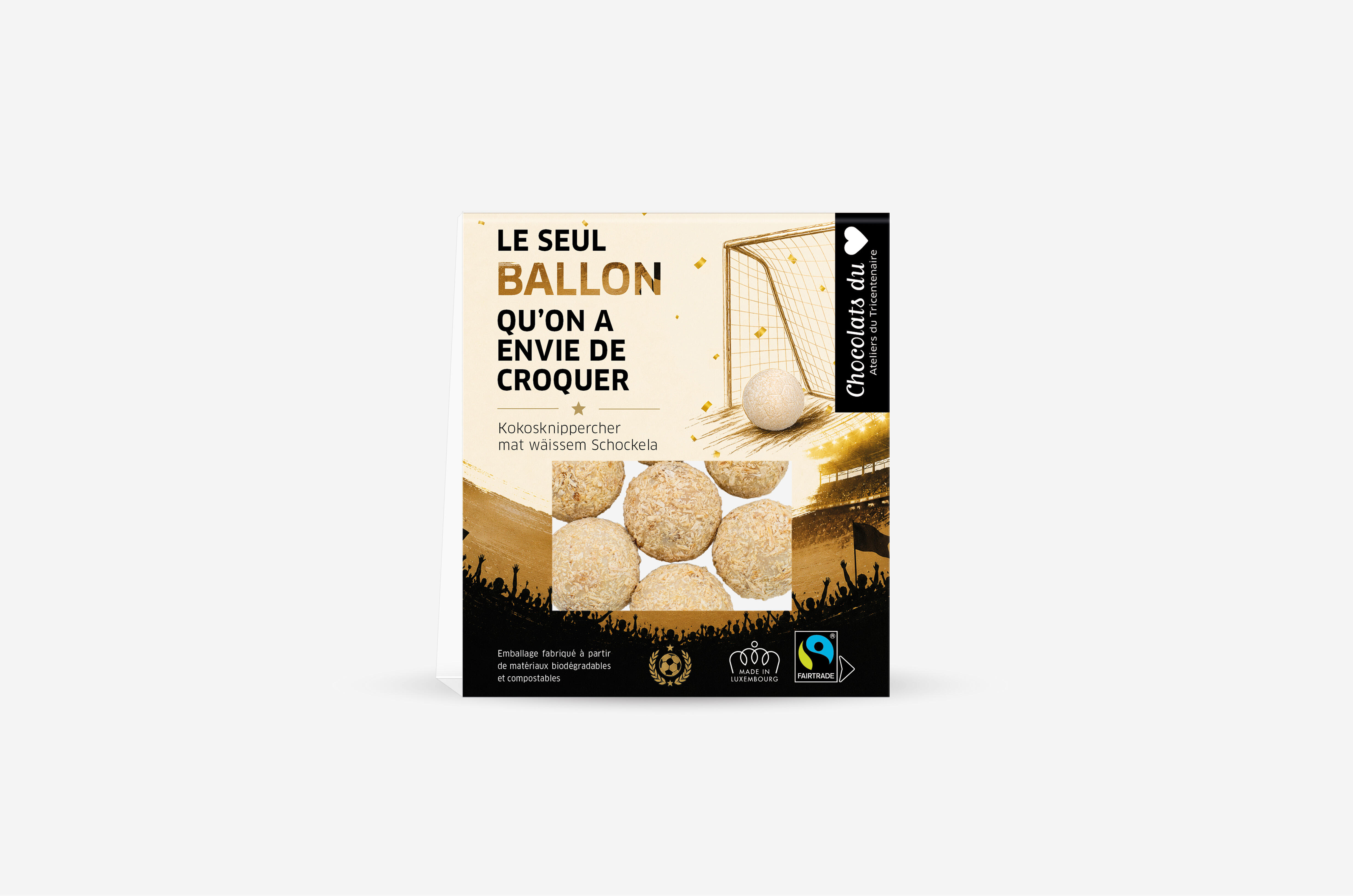 Kokos-Pralinenkugeln, mit weißer Schokolade überzogen, Fairtrade, 80 g.