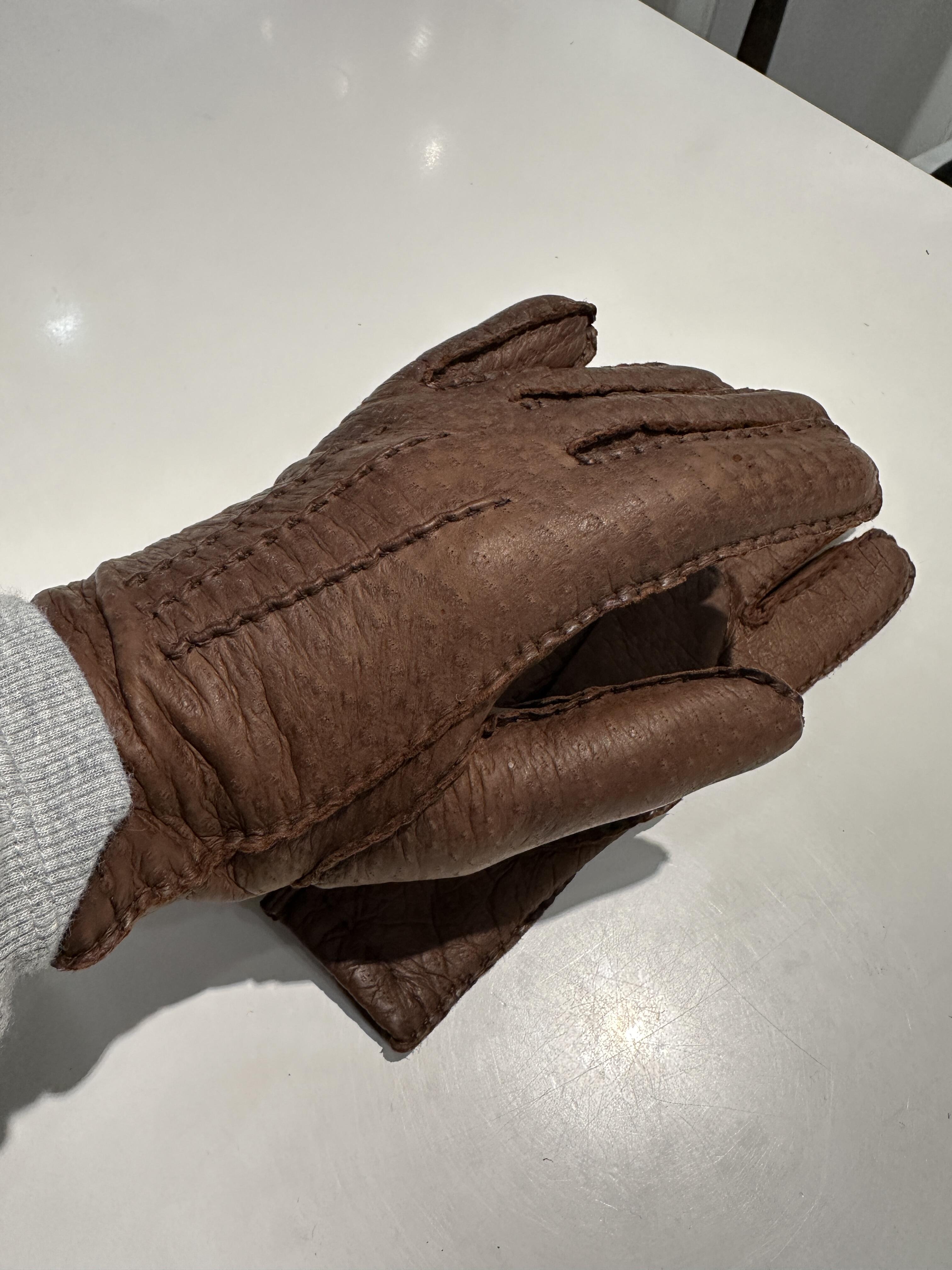 Gants femme en cuir pécari brun