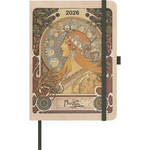 Mucha, Alfons: Alfons Mucha 2026 ArtDiary, Maße (B/H): 16 x 22 cm, Buchkalender, 1 Woche/2 Seiten, Mit Gummibandverschluss