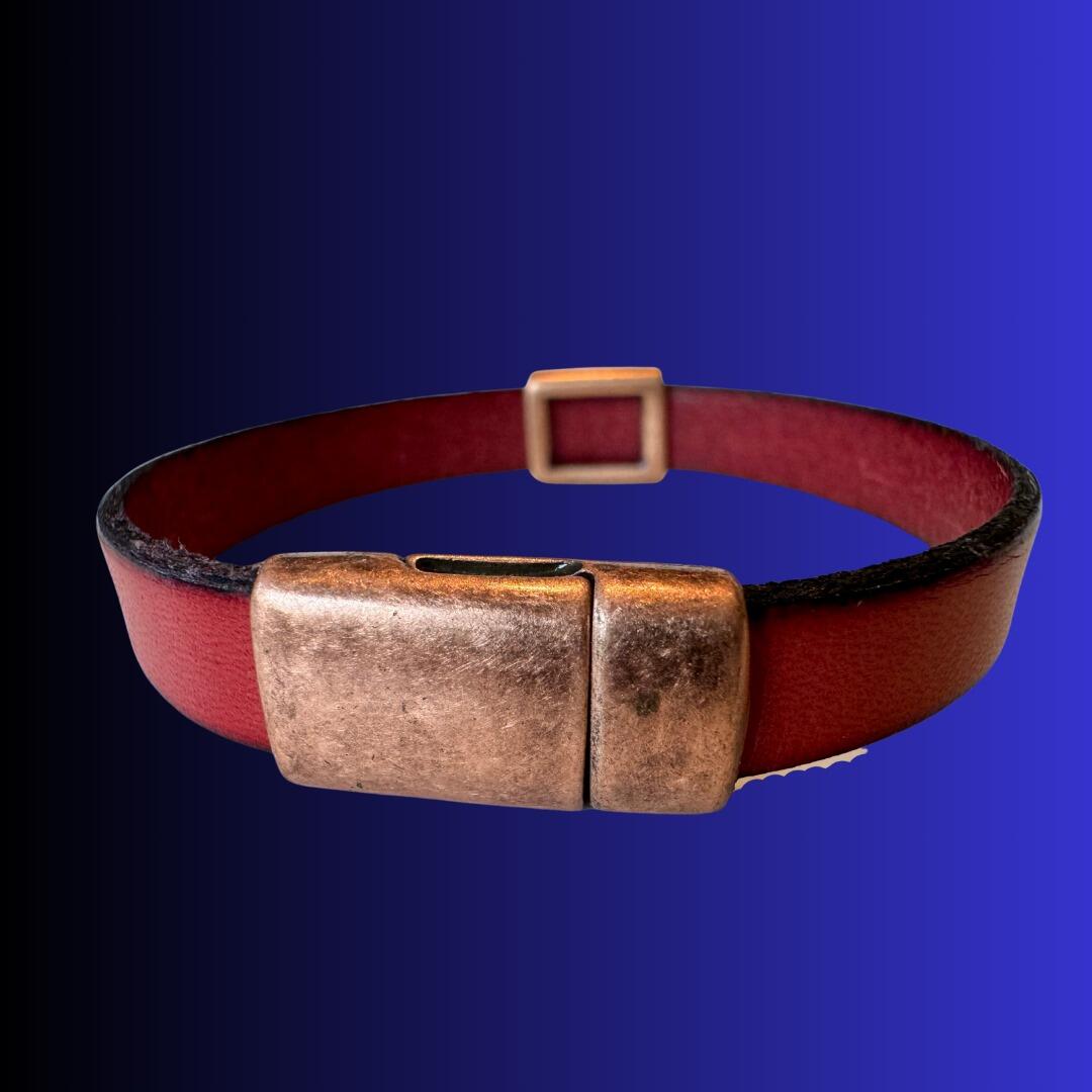 10 mm burgundy leather bracelet is antique copper woman - 19 cm