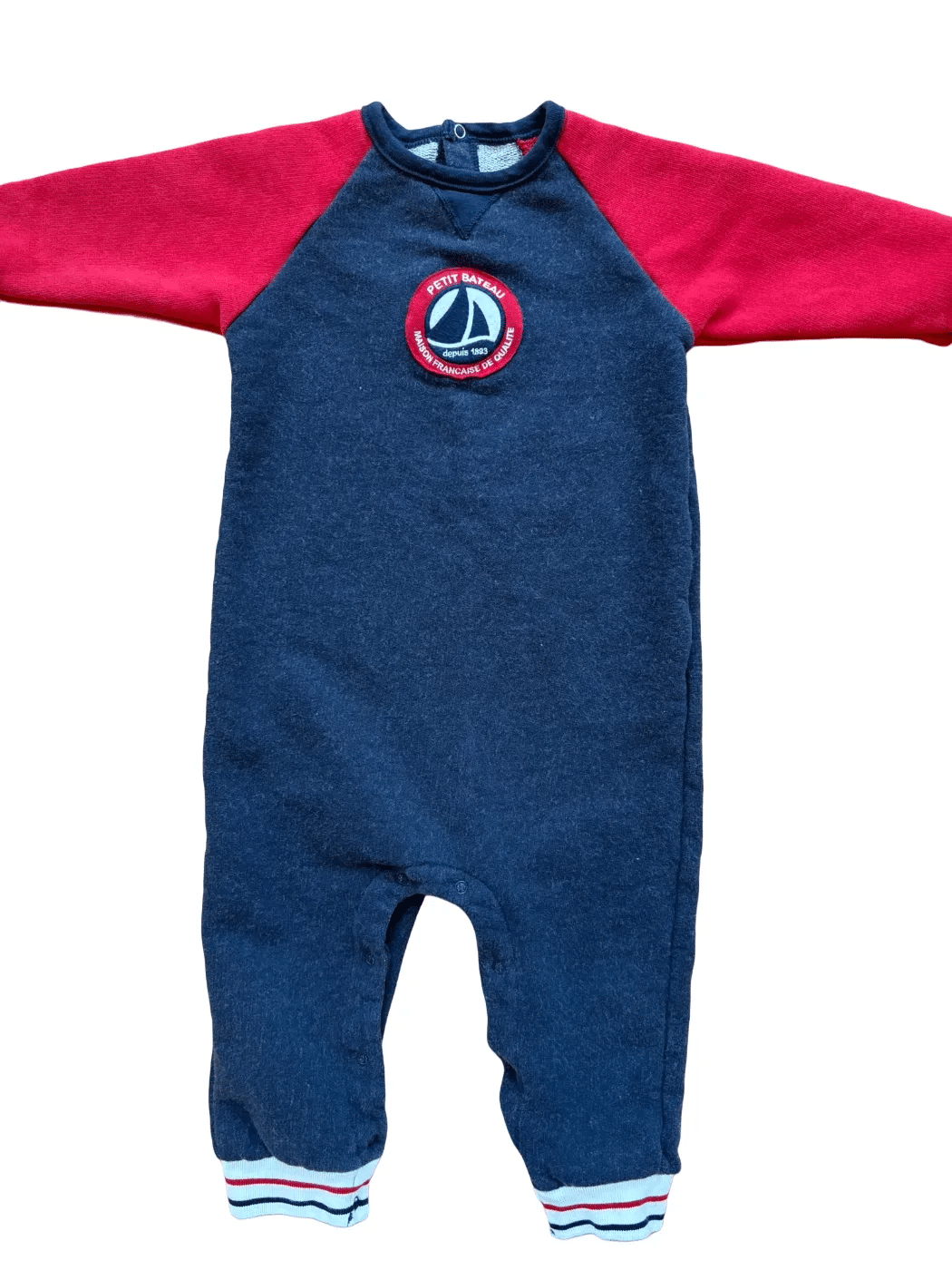 Petit Bateau Barboteuse raglan bleu marine et rouge (2 ans / 86 cm)