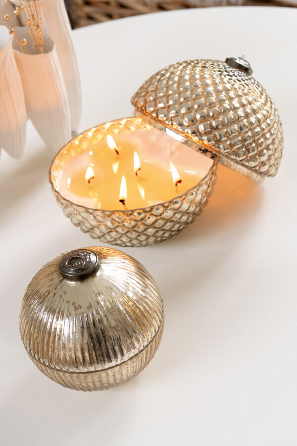 Scented candle in a Christmas ornament - glass - gold - 13 cm - (55187) Winter
