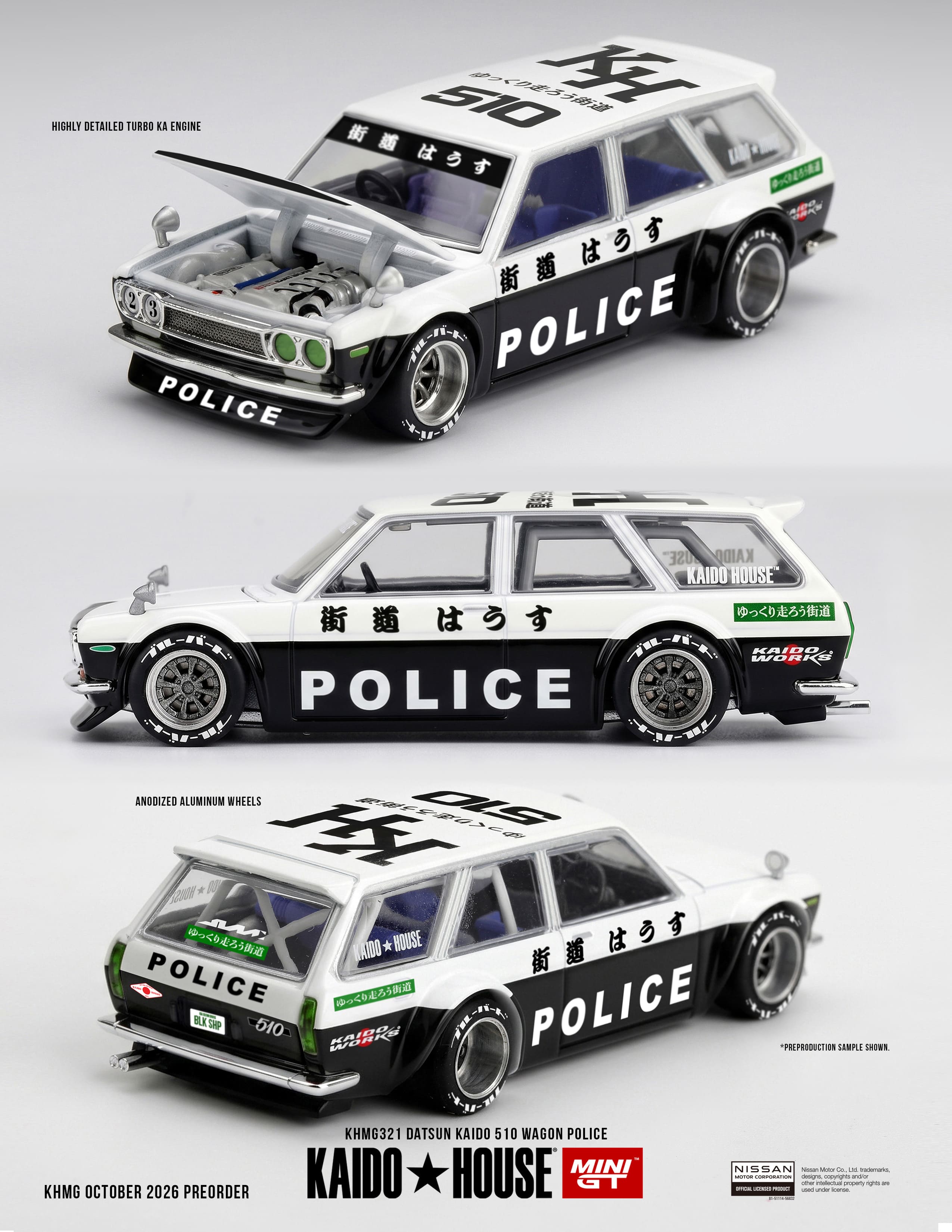 [Vorbestellbar] Kaido★House / Mini GT - Datsun Kaido 510 Wagon - Police - #KHMG321 - 1/64