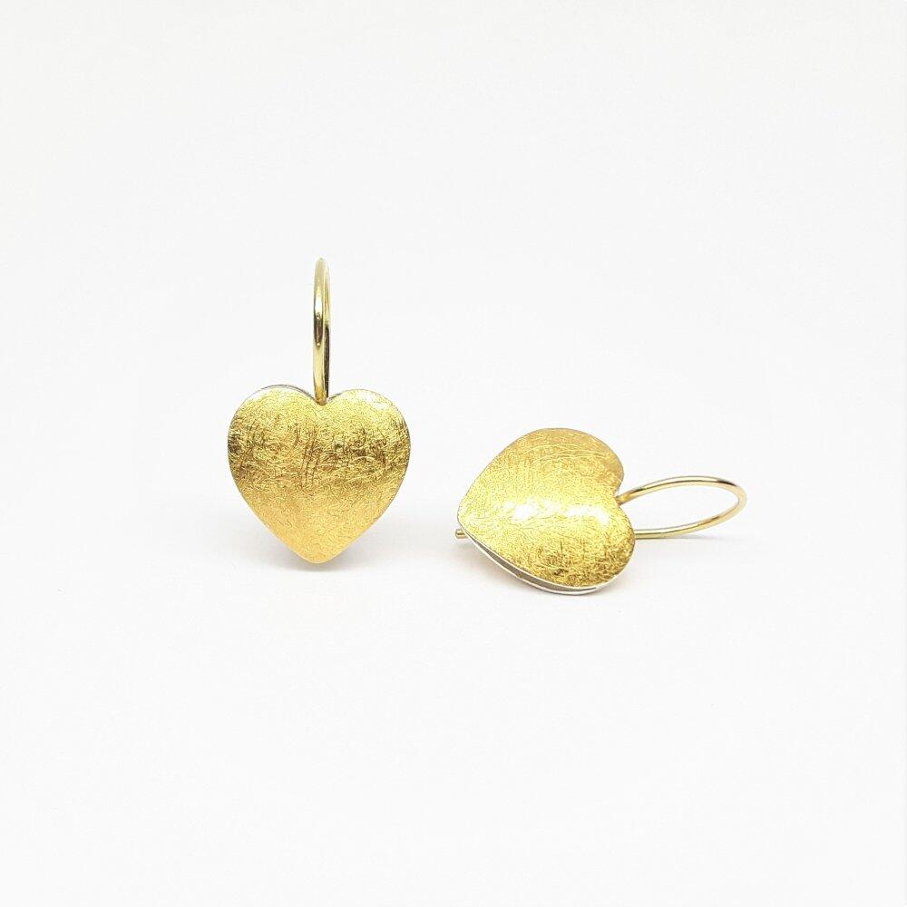 Earrings "heart", fine gold, 18kt yellow gold and 925 silver.