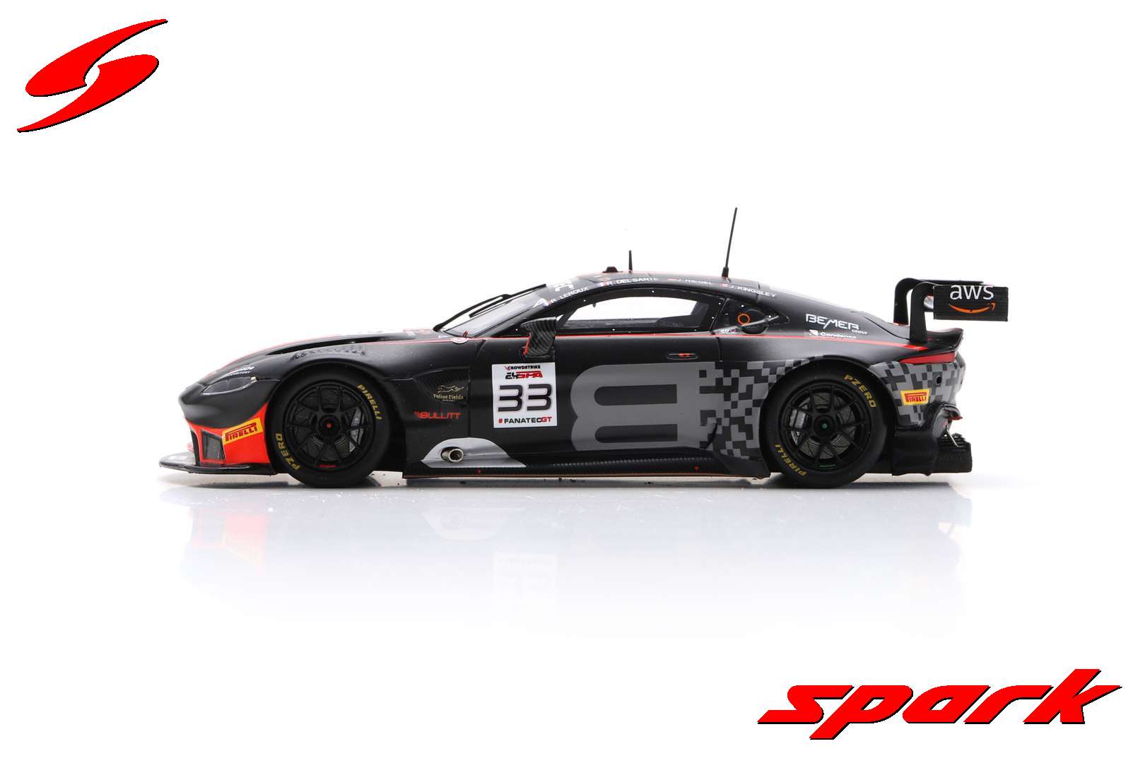 ミニカー　1/43 Aston Martin Vantage AMR GT3 #33 Bullitt Racing 24H Spa 2023 J. Kingsley - J. Riegel - R. Leroux - R. del Sarte [SB722] 1/43 Spark Aston Martin Vantage AMR GT3 No.33 Bullitt Racing