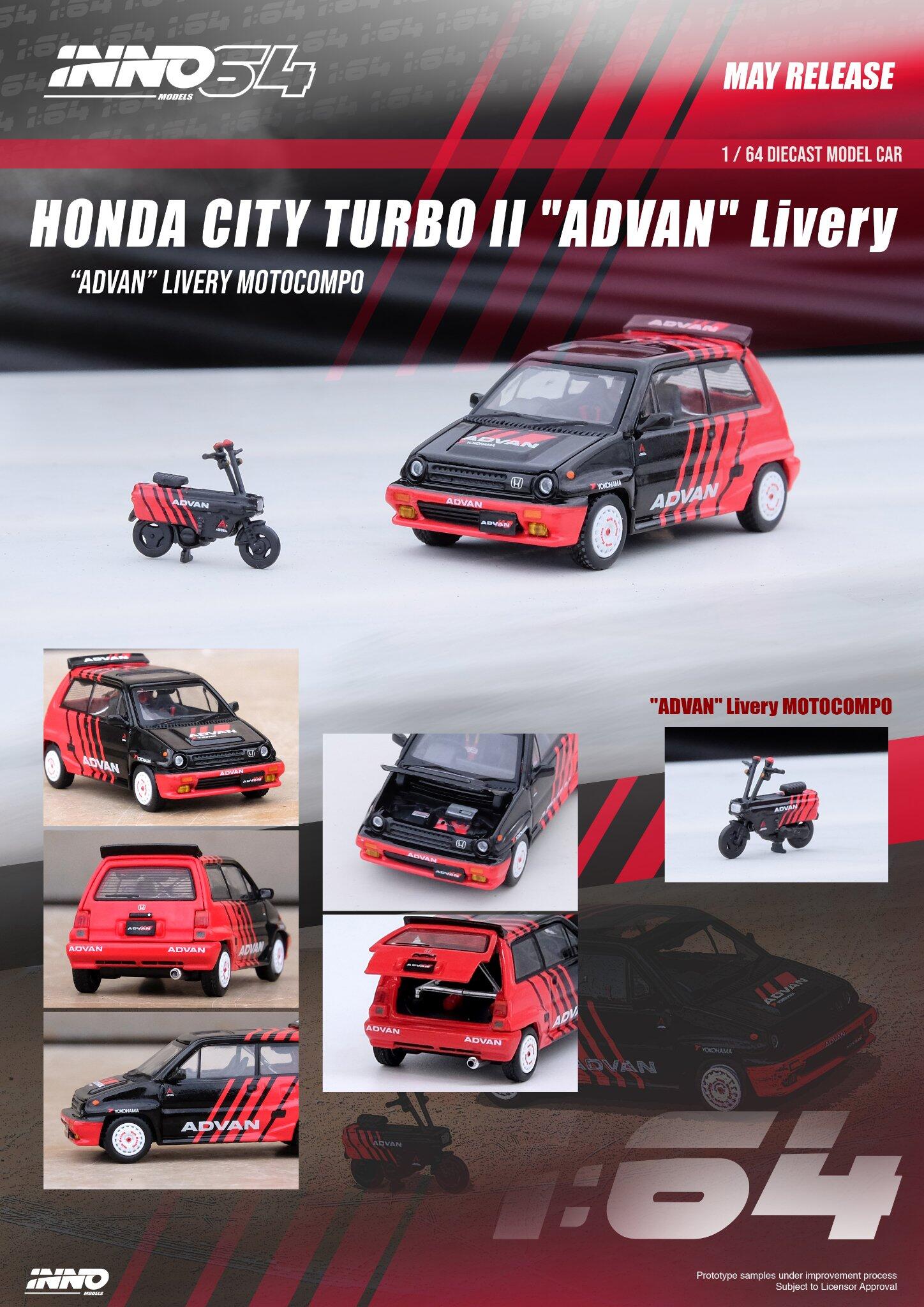 Inno Models - IN64-CITYII-AD - Honda City II "Advan" Livery with "Advan" Livery Motocompo - 1/64 scale