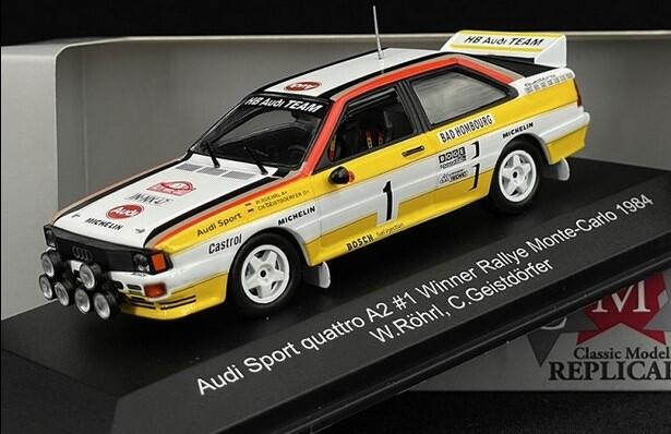 Audi quattro A2 #1 Sieger Rallye Monte Carlo 1984 Röhrl, Geistdörfer - WRC017, EAN 9681015100100 Audi quattro A2 #1 Sieger Rallye Monte Carlo 1984 Röhrl, Geistdörfer - WRC017, EAN 9681015100100