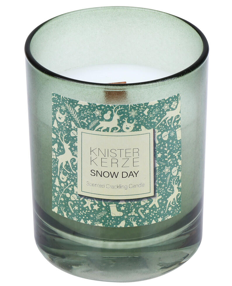 Steinhart crackling candle with Snow Day scent, Ø 6.5 x 7.9 cm, in a glass jar, sage