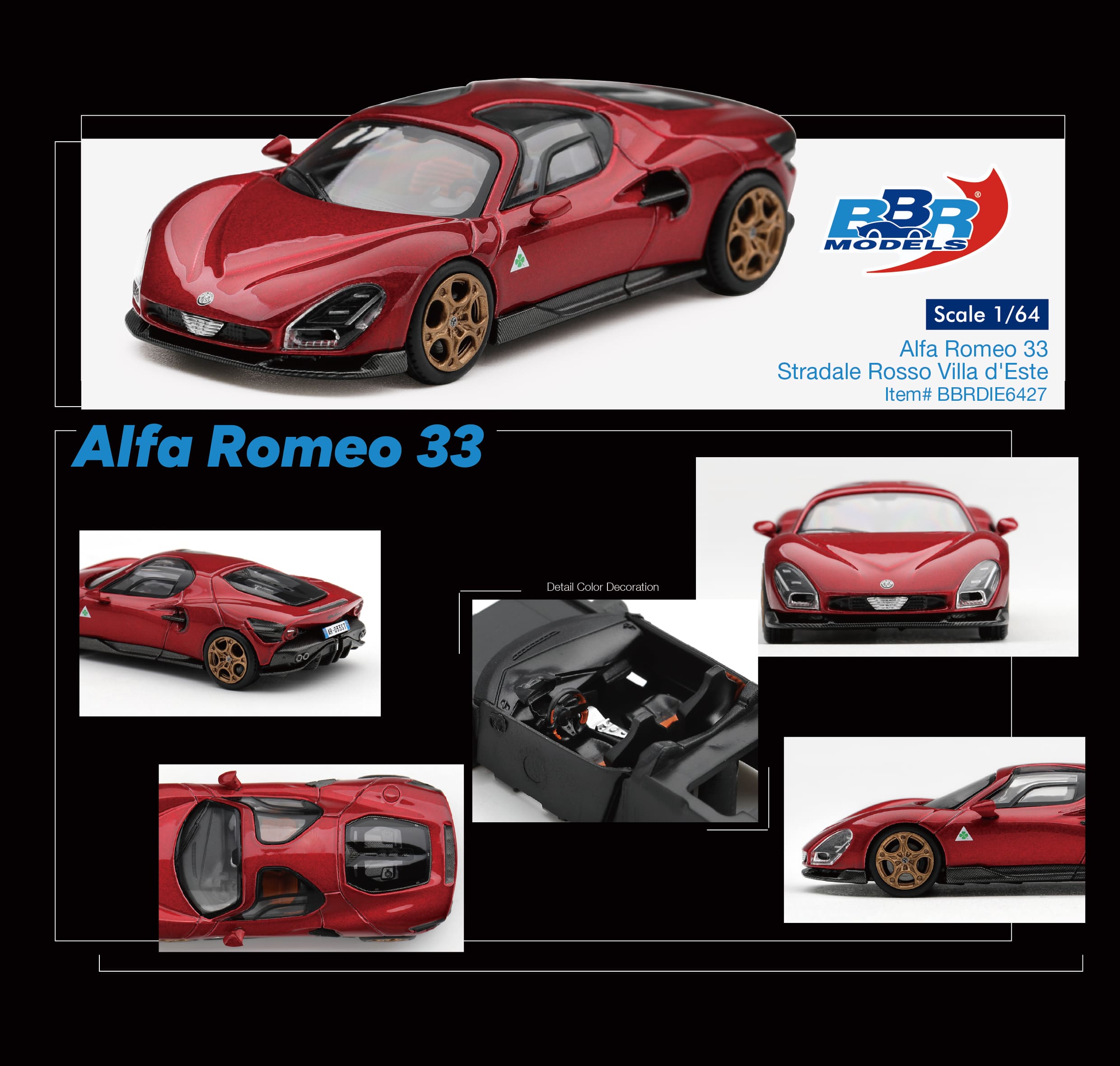 [Pre-order] BBR Models - Alfa Romeo 33 Stradale - Ross0 Villa D'Este - #BBRDIE6427 - 1/64