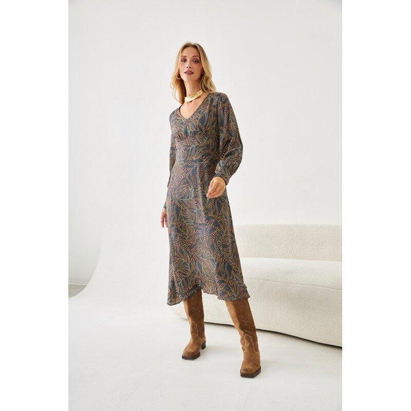 Nüd par NKN Nekane - Robe longue en viscose marron bleu