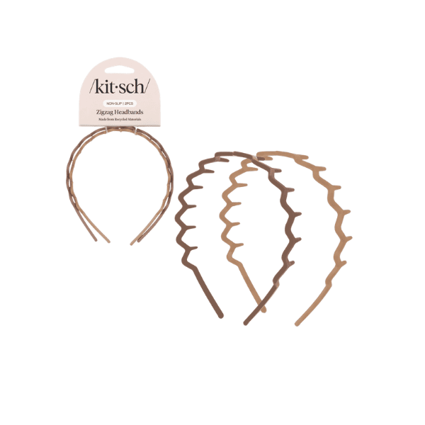 Kitsch Lot de 2 serre-têtes zigzag en plastique recyclé - Couleurs neutres