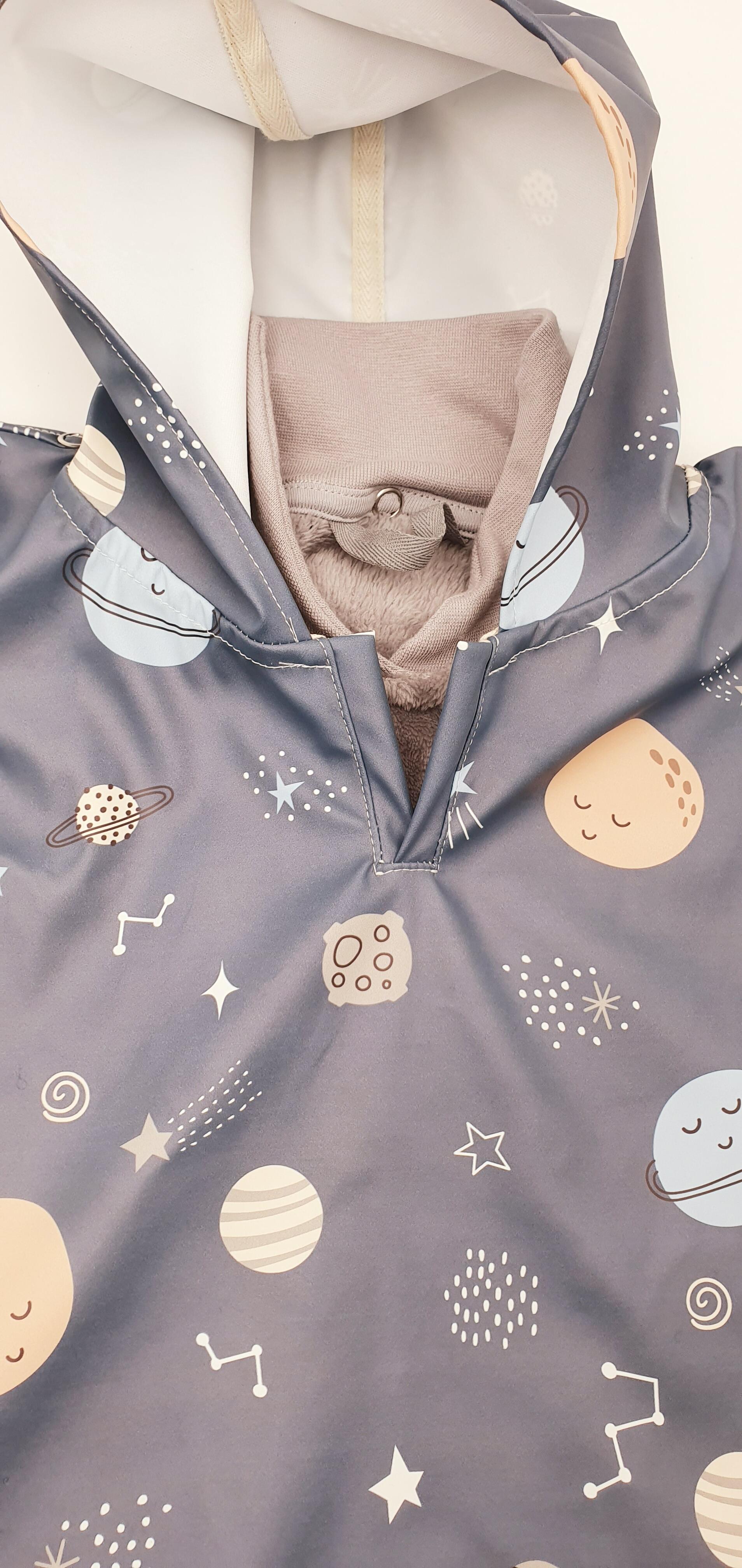 Cape coat with removable hood "Animaux gris"