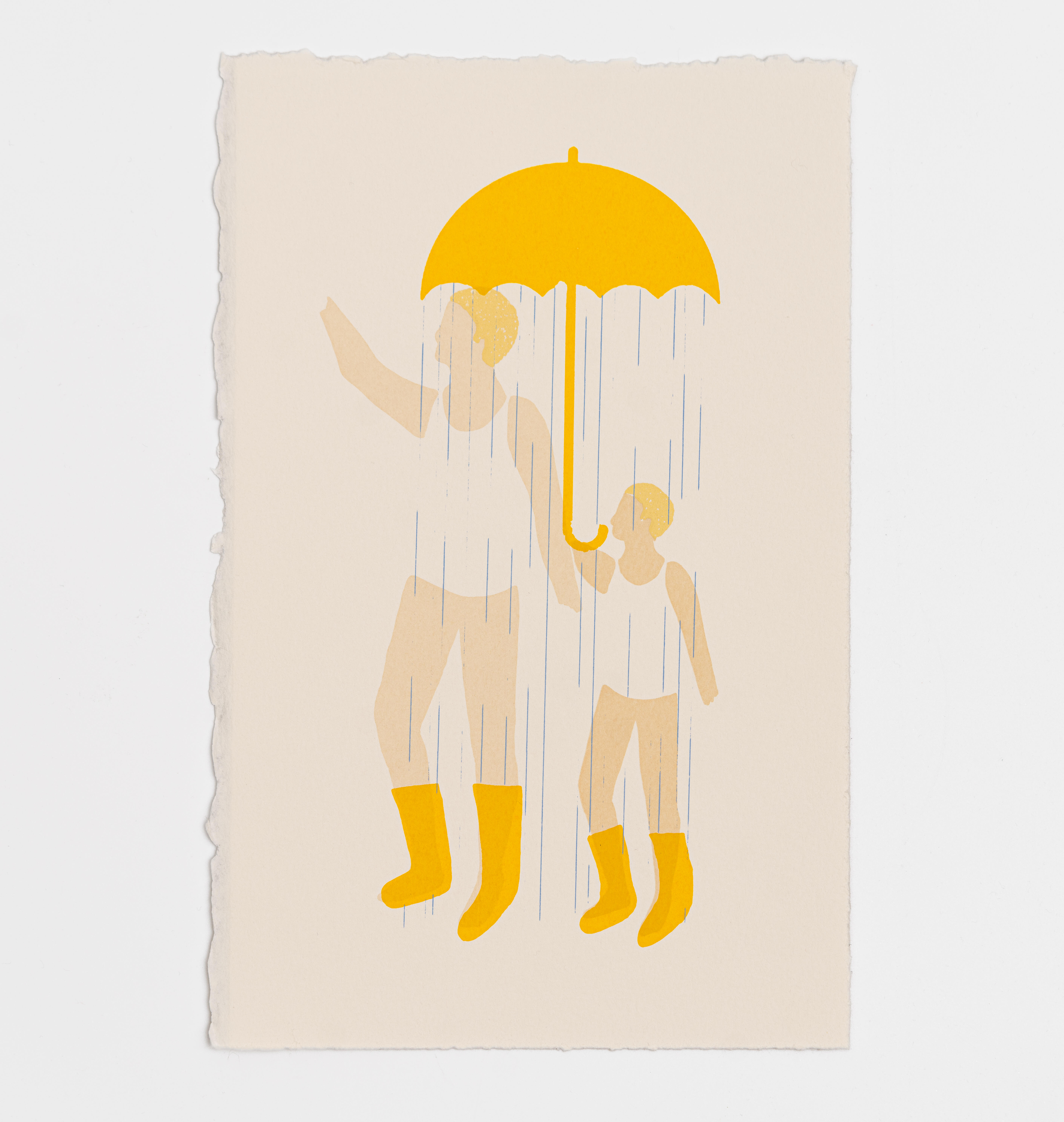Sérigraphie imprimée à la main "Père et fils - parapluie" 