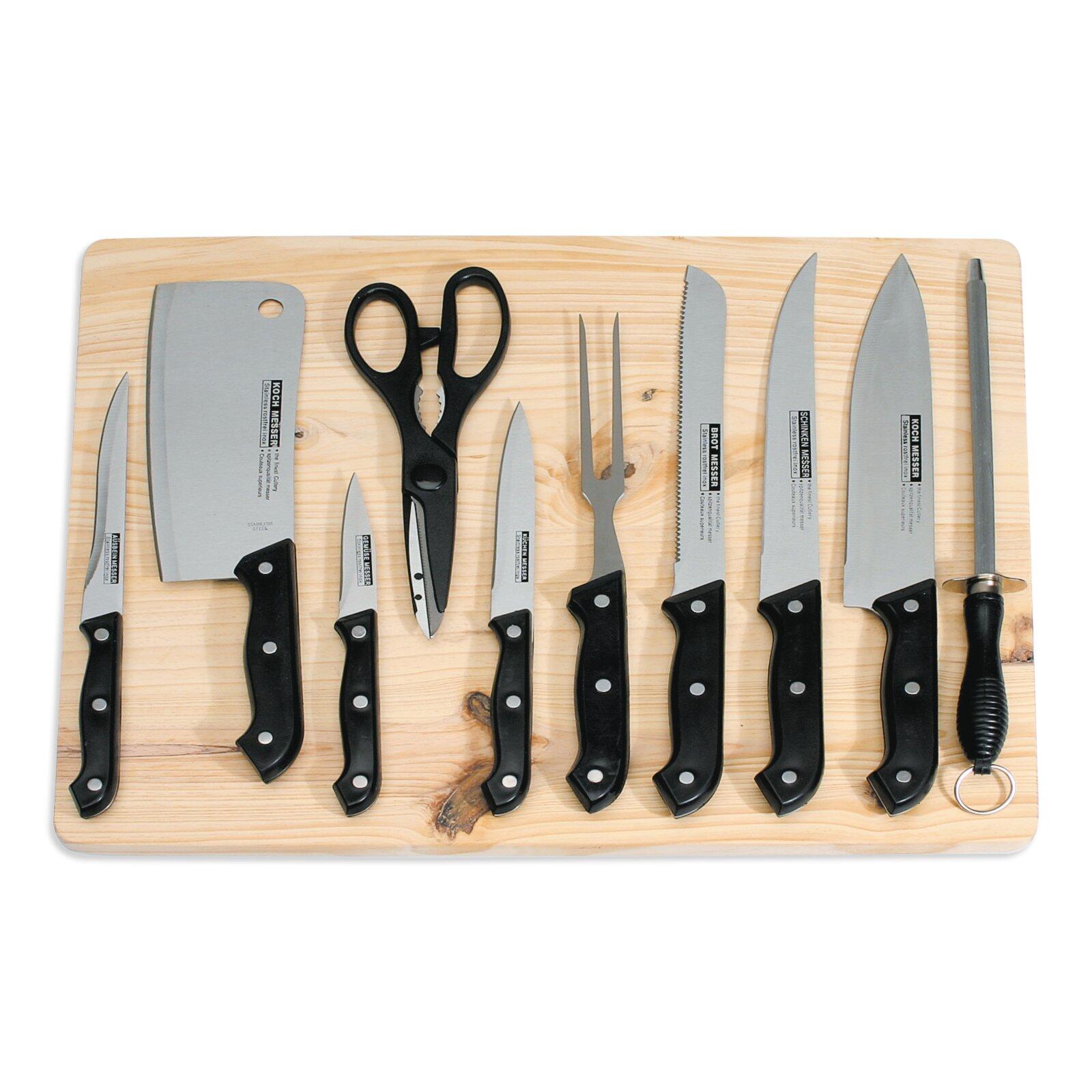 Set de couteaux - 11 pièces - avec planche à découper en bois