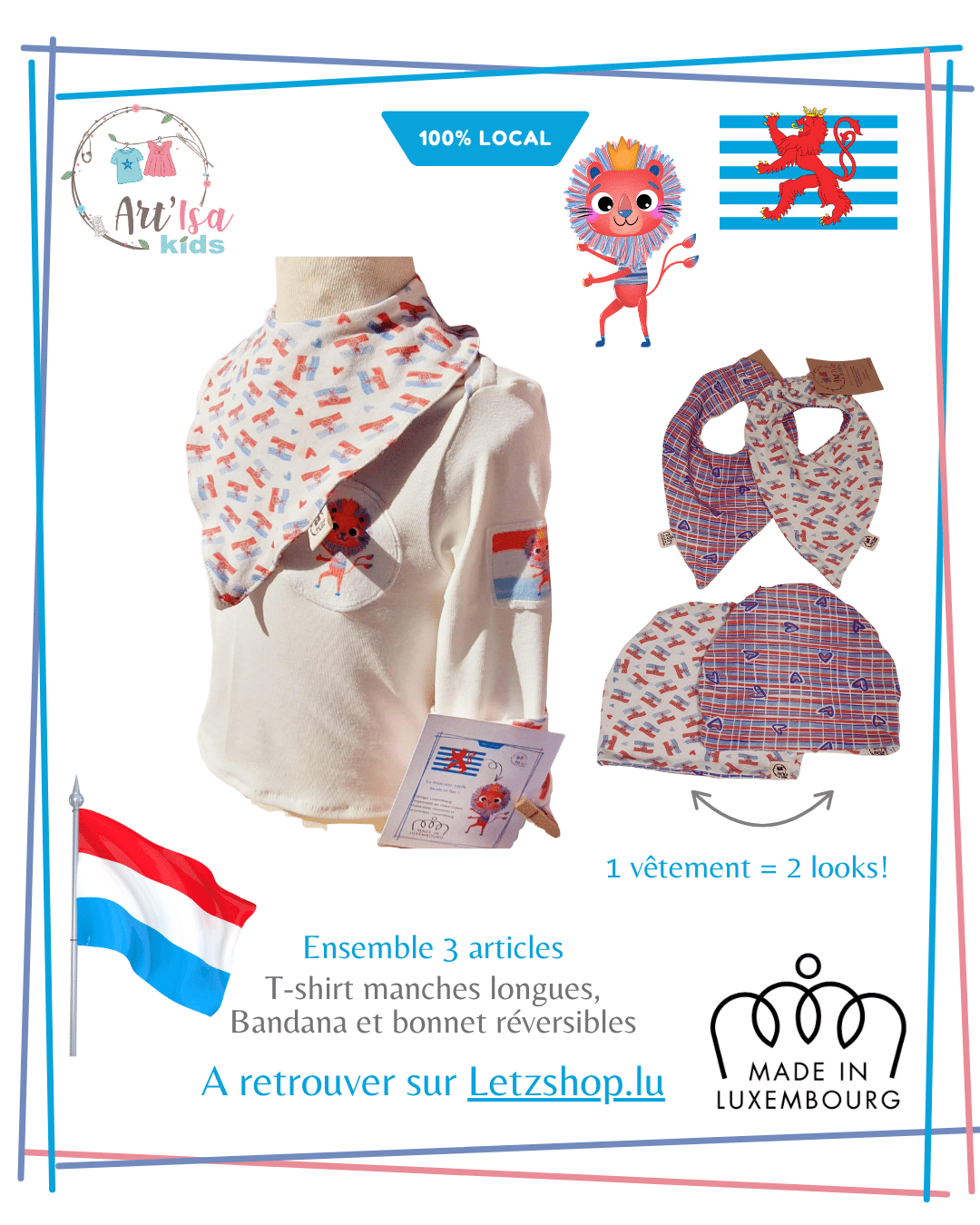 Ensemble "Clin d'oeil au Luxembourg" 3 articles Roude Leiwe 