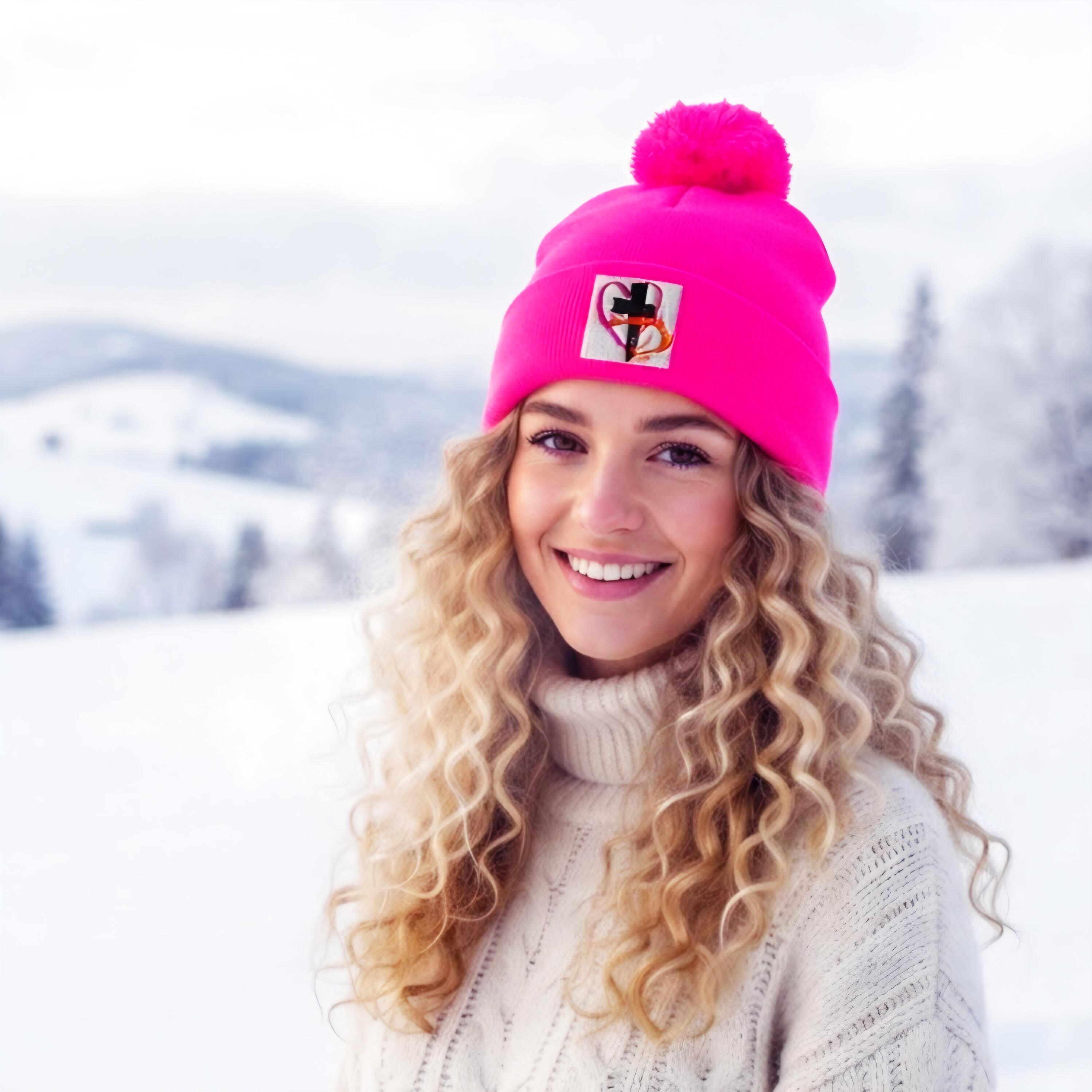 Rosa Pompom-Mütze: Ewige Flamme